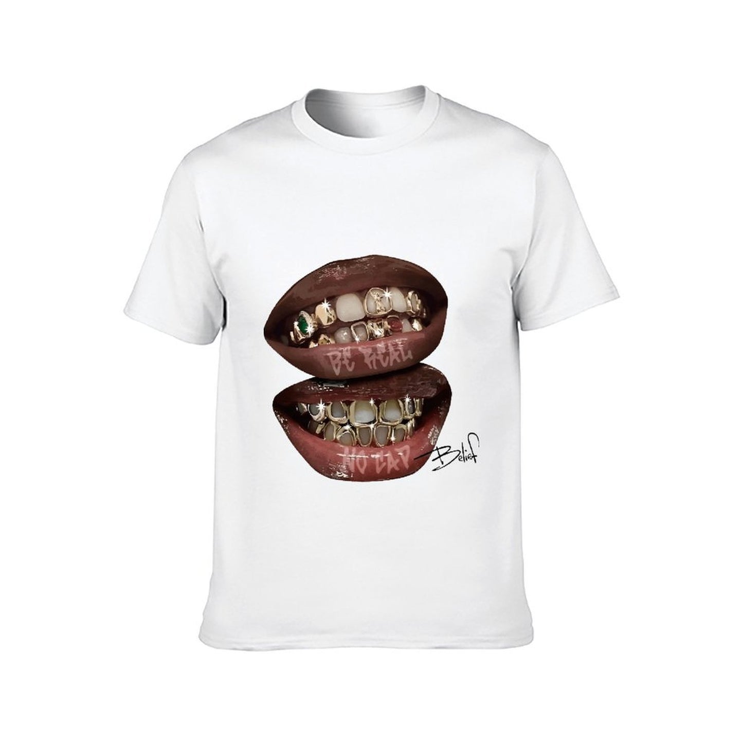 Inkmay Casual Cotton T-shirt Golden Teeth With Shiny Gems Embedded Unisex T-shirtLightweight Chill T-Shirt
