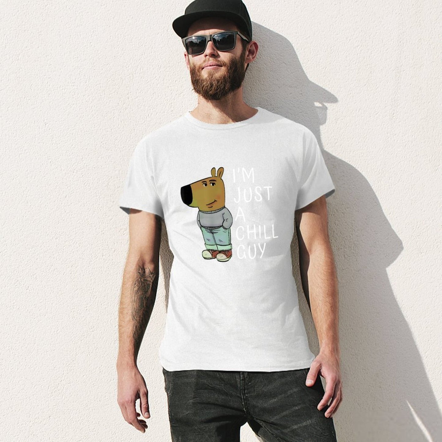Inkmay Casual Cotton T-shirt Cartoon Character Wearing Casual Outfit Standing Unisex T-shirtFitted LooseFit T-Shirt