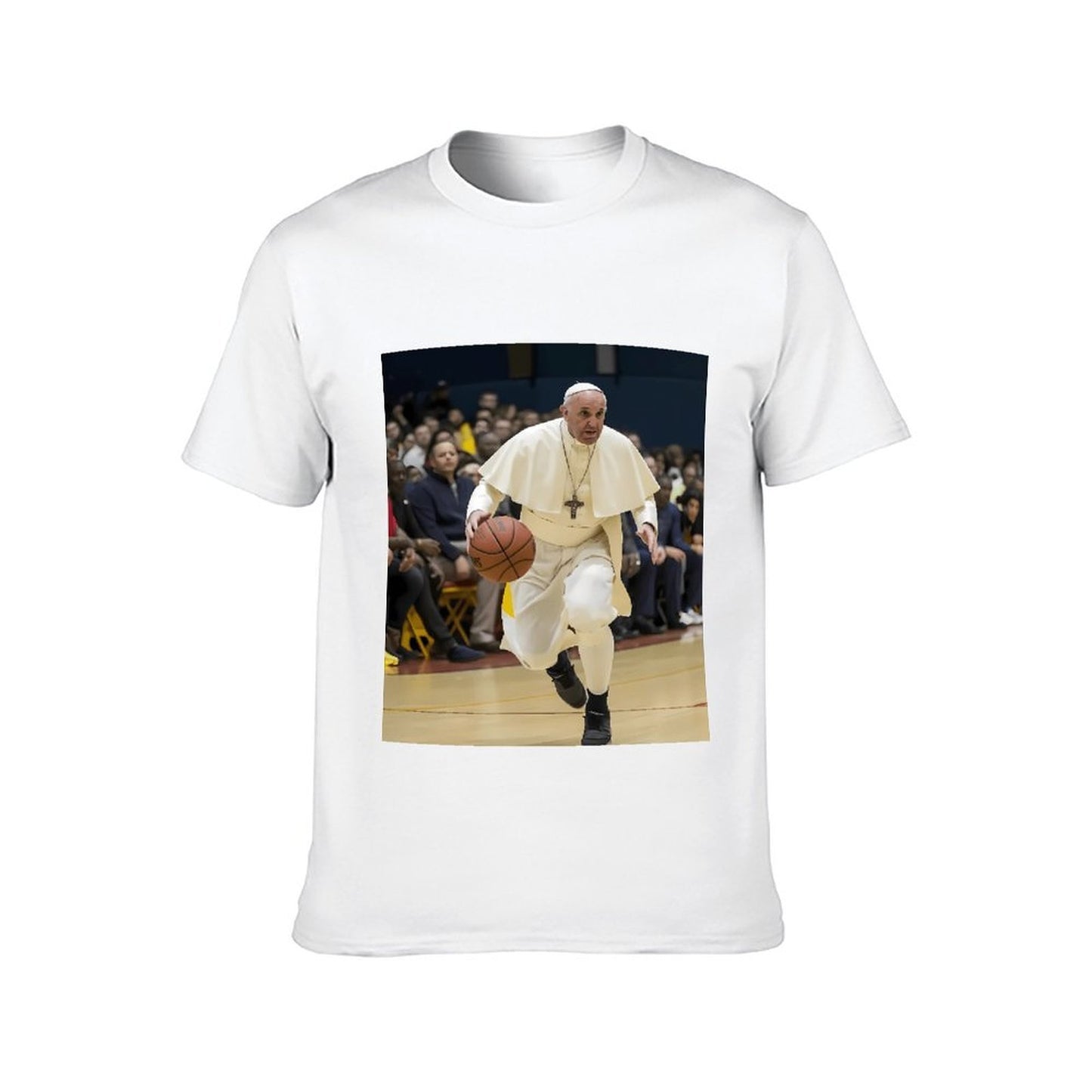 Inkmay Casual Cotton T-shirt Pope Playing Basketball In White Robes Unisex T-shirtSport BasicSeries T-Shirt