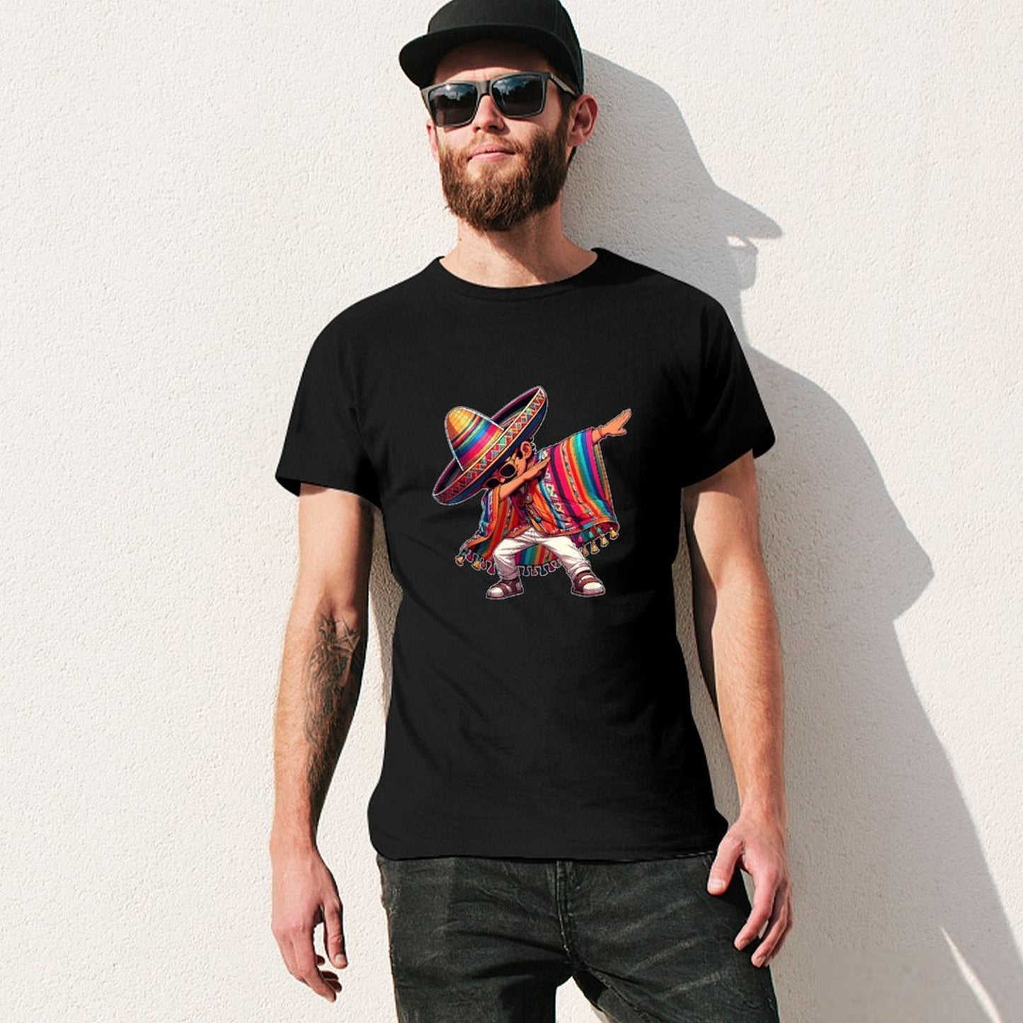 Inkmay Casual Cotton T-shirt Colorful Sombrero With Bright Stripes Unisex T-shirtSmoothWear EasyWear T-Shirt