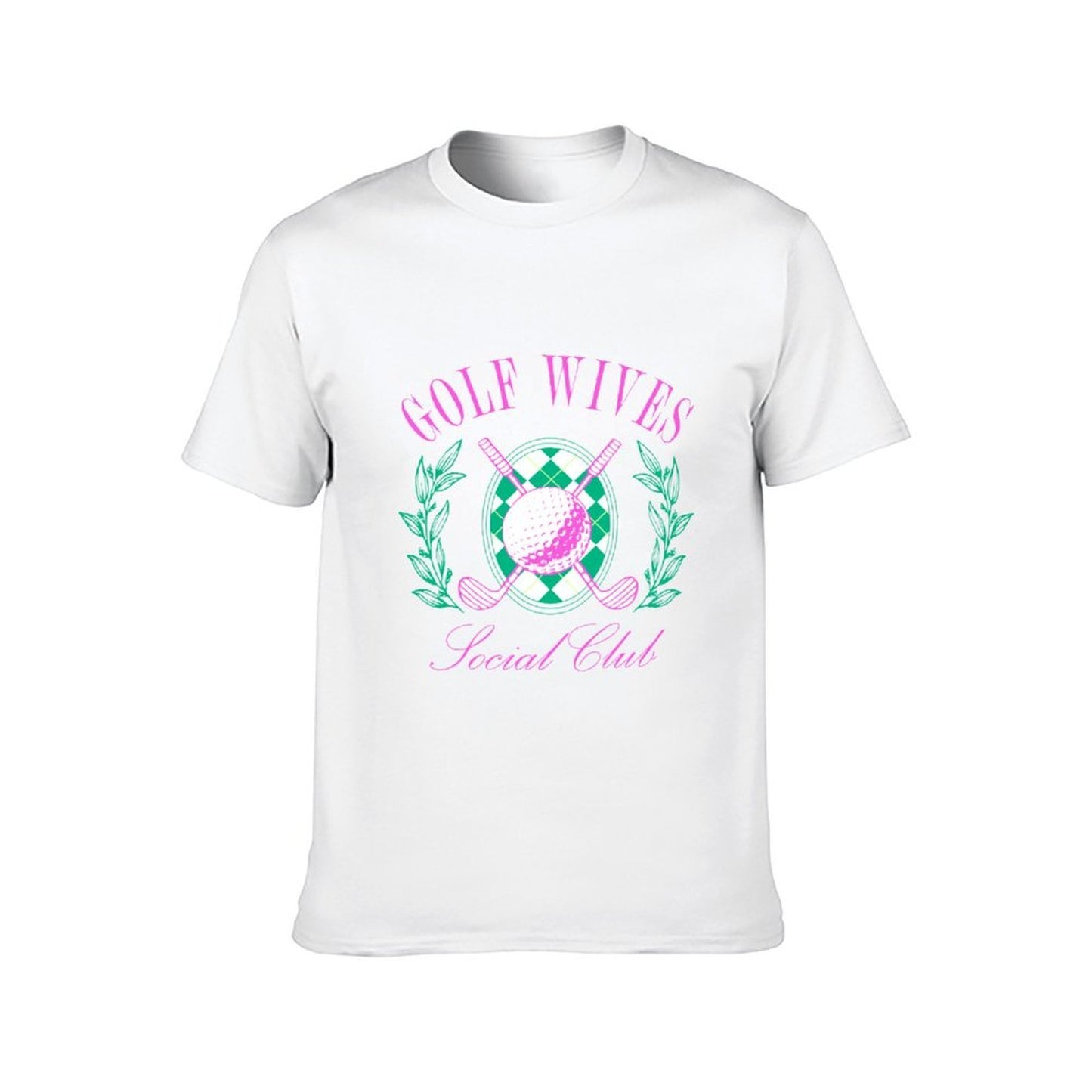 inkmay-casual-cotton-t-shirt-pink-green-diamond-pattern-with-ball-unisex-t-shirt