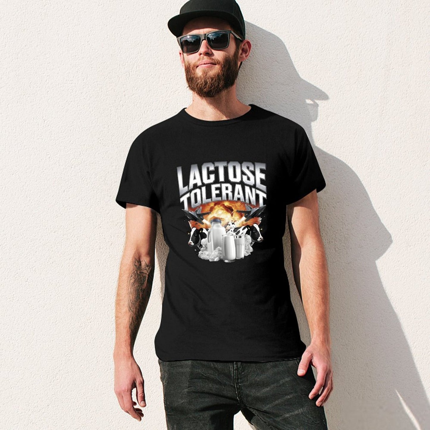 Inkmay Casual Cotton T-shirt Lactose Tolerant Cows Milk Glass Unisex T-shirtOversized Smooth Feel T-Shirt