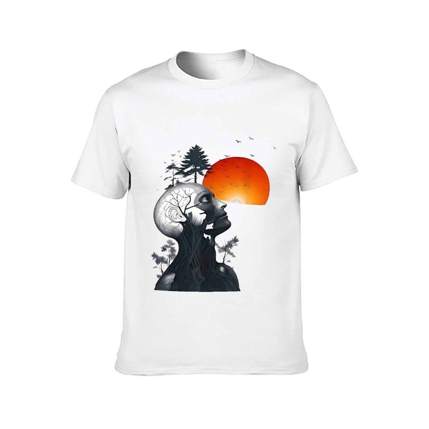 Inkmay Casual Cotton T-shirt Abstract Human Head With Nature Elements Unisex T-shirtFresh Wrinkle-Free T-Shirt