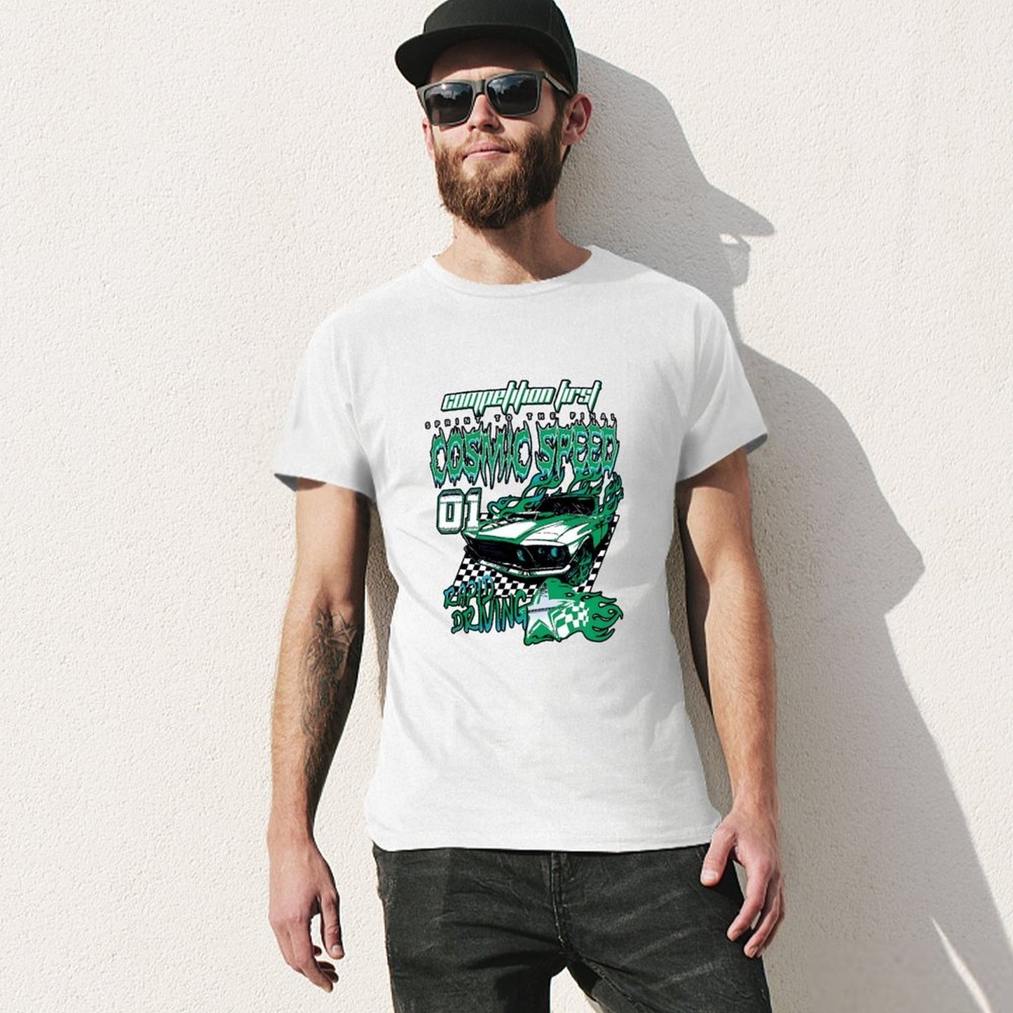 Inkmay Casual Cotton T-shirt Cosmic Speed Car Racing Design Art Unisex T-shirtHeat-Transfer Comfort T-Shirt