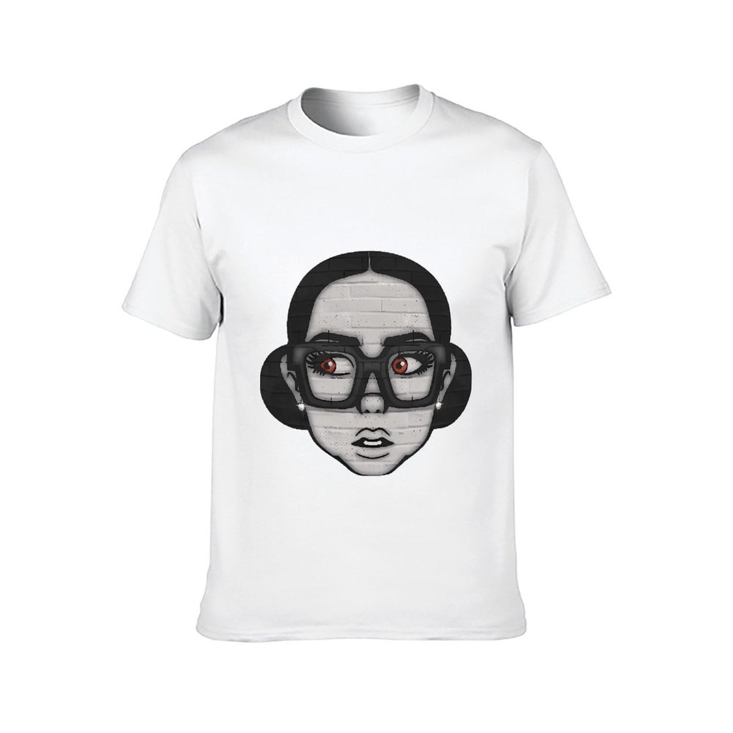 Inkmay Casual Cotton T-shirt Brick Wall Face With Glasses Art Unisex T-shirtSignature RegularFit T-Shirt