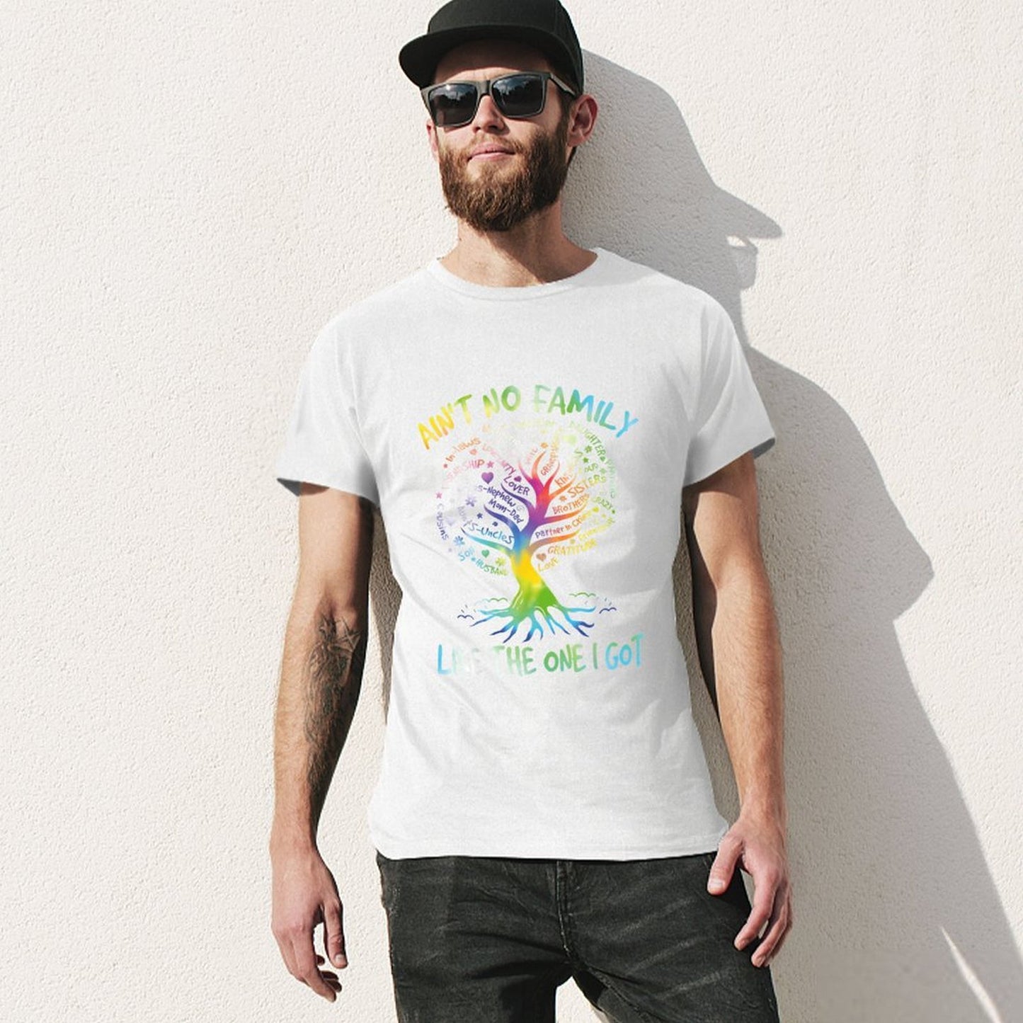 Inkmay Casual Cotton T-shirt Family Tree With Colorful Words Unisex T-shirtEverydayWear Series T-Shirt