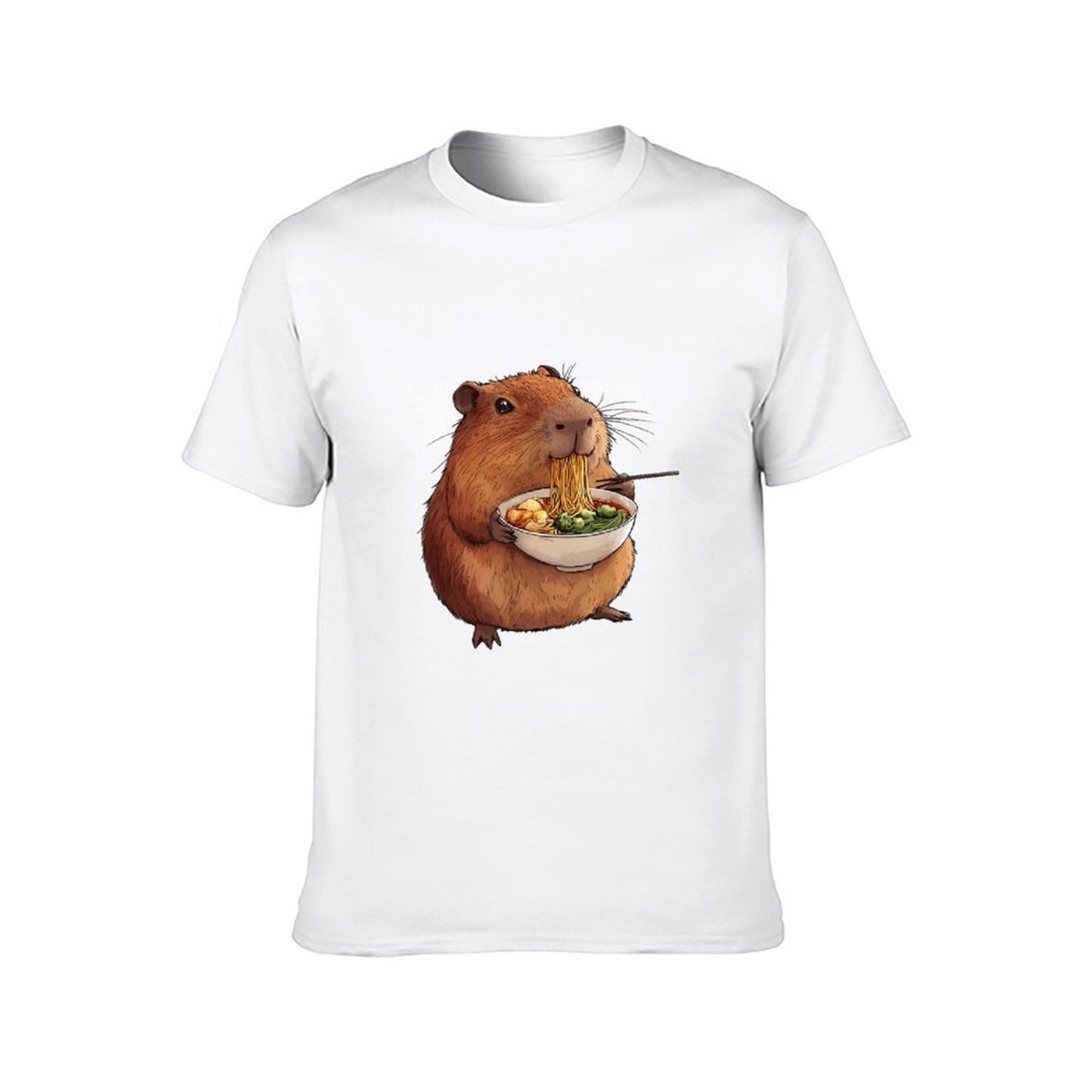 Inkmay Casual Cotton T-shirt Cute Hamster Eating Noodles With Chopsticks Unisex T-shirtUltra Durable Retro T-Shirt