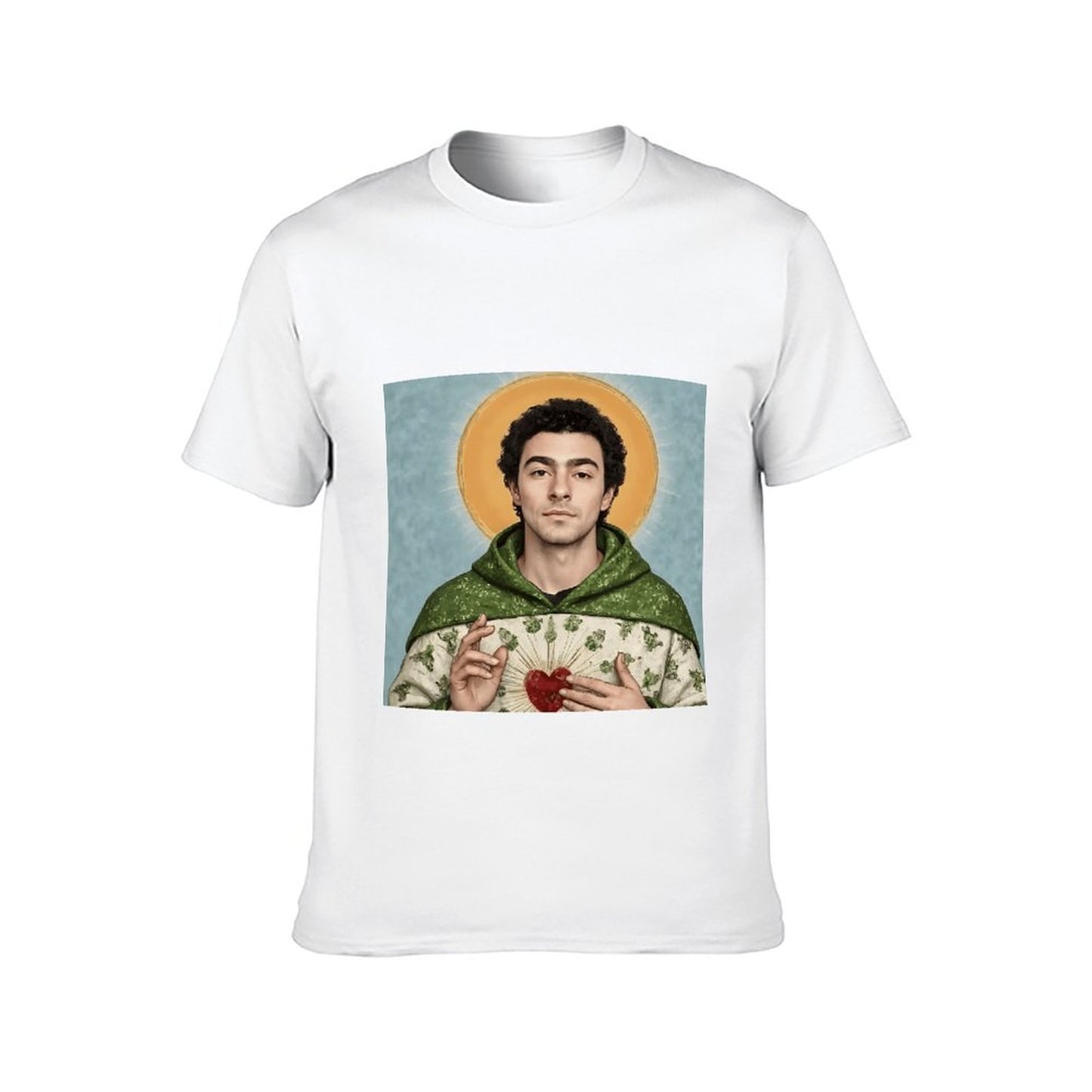Inkmay Casual Cotton T-shirt Green Robe With Floral Prints Unisex T-shirtSoftTouch Cotton T-Shirt