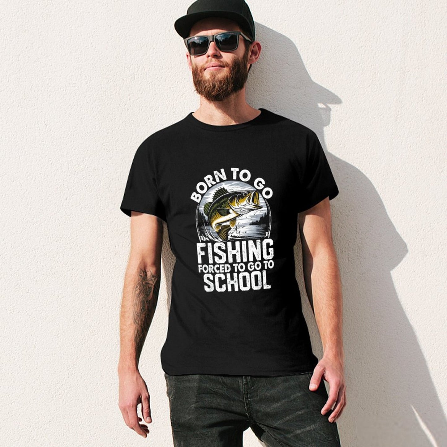 Inkmay Casual Cotton T-shirt Born To Go Fishing Forced Unisex T-shirtComfortLine Softstyle T-Shirt