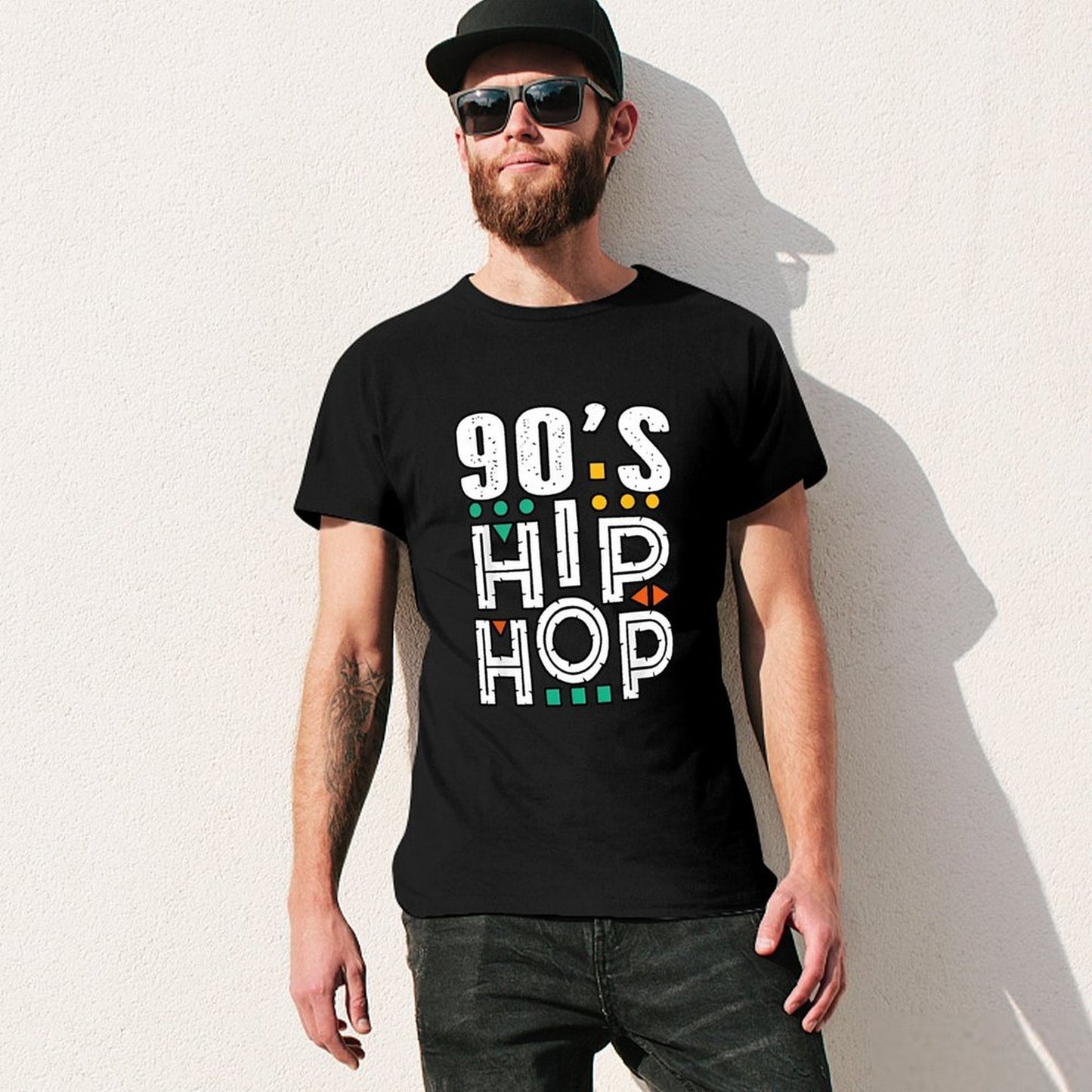 Inkmay Casual Cotton T-shirt Nineties Hip Hop Pattern Print Design Unisex T-shirtHeavyweight Simple T-Shirt