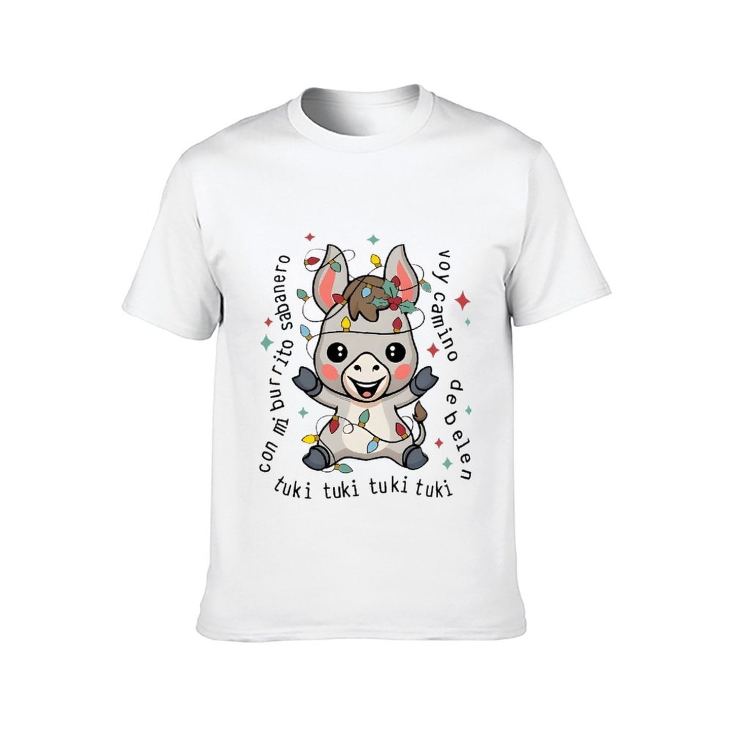 Inkmay Casual Cotton T-shirt Cute Unicorn With Festive Lights Decor Unisex T-shirtSport Natural T-Shirt