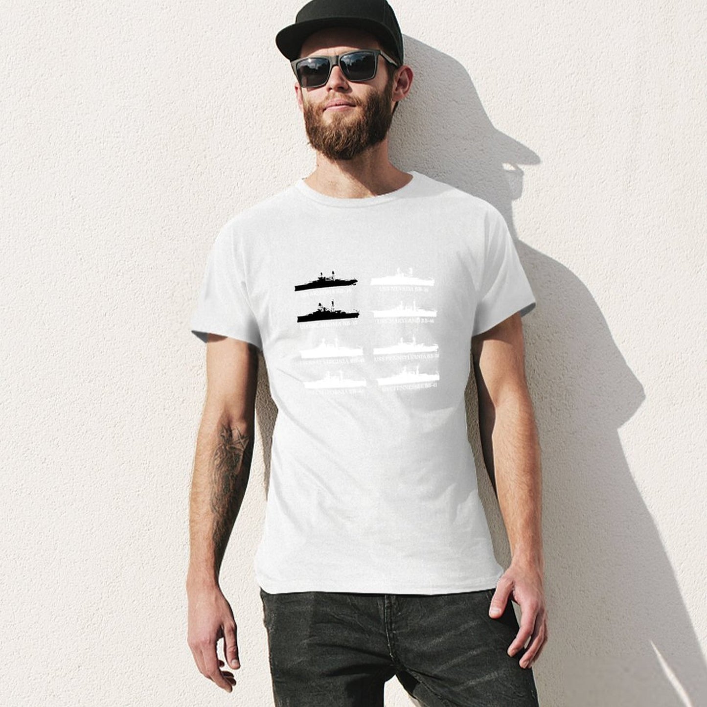 Inkmay Casual Cotton T-shirt Ship Silhouette On Abstract Background Pattern Unisex T-shirtMidweight Premium T-Shirt