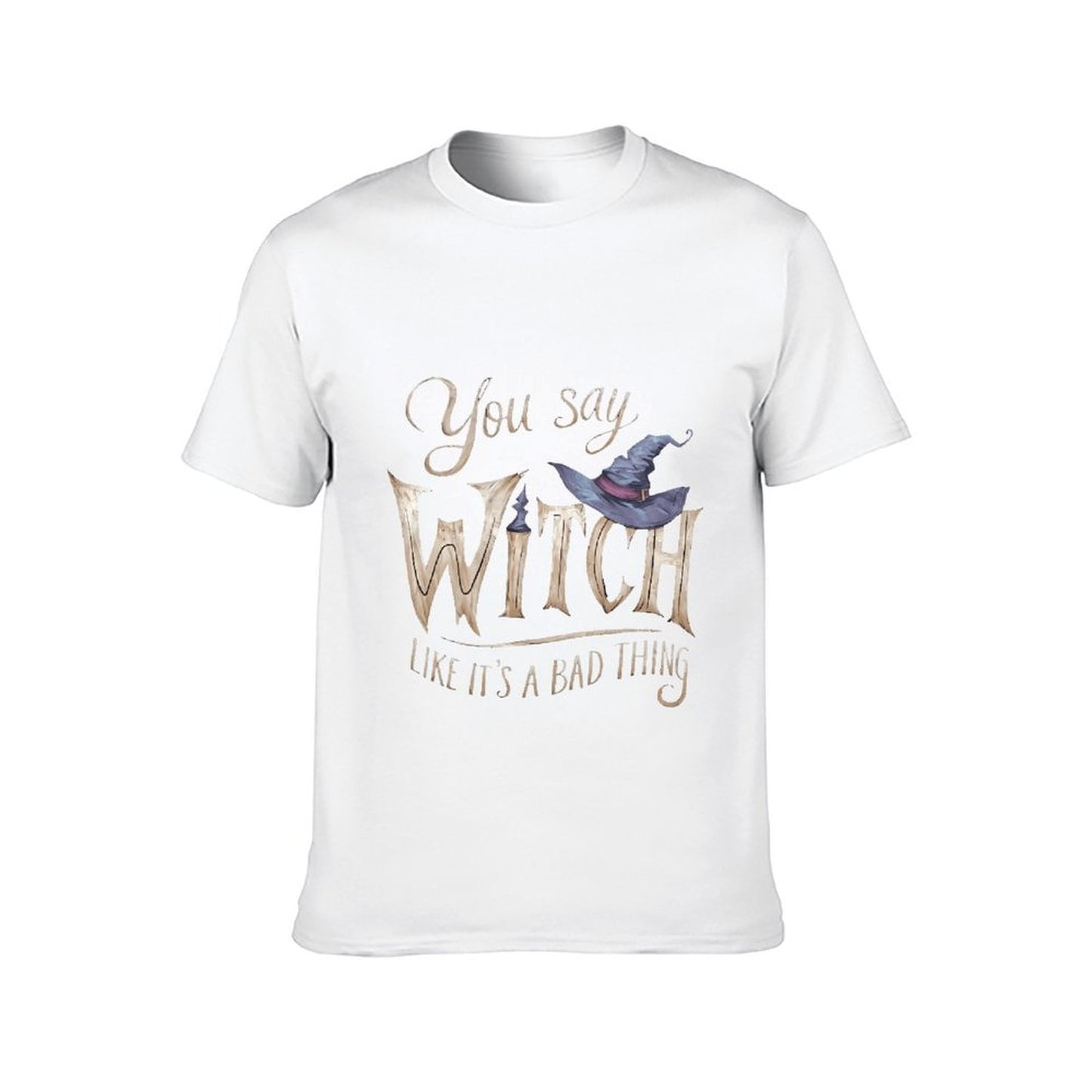 Inkmay Casual Cotton T-shirt Witch Hat And Magical Words Art Unisex T-shirtClassicStyle ComfortSeries T-Shirt