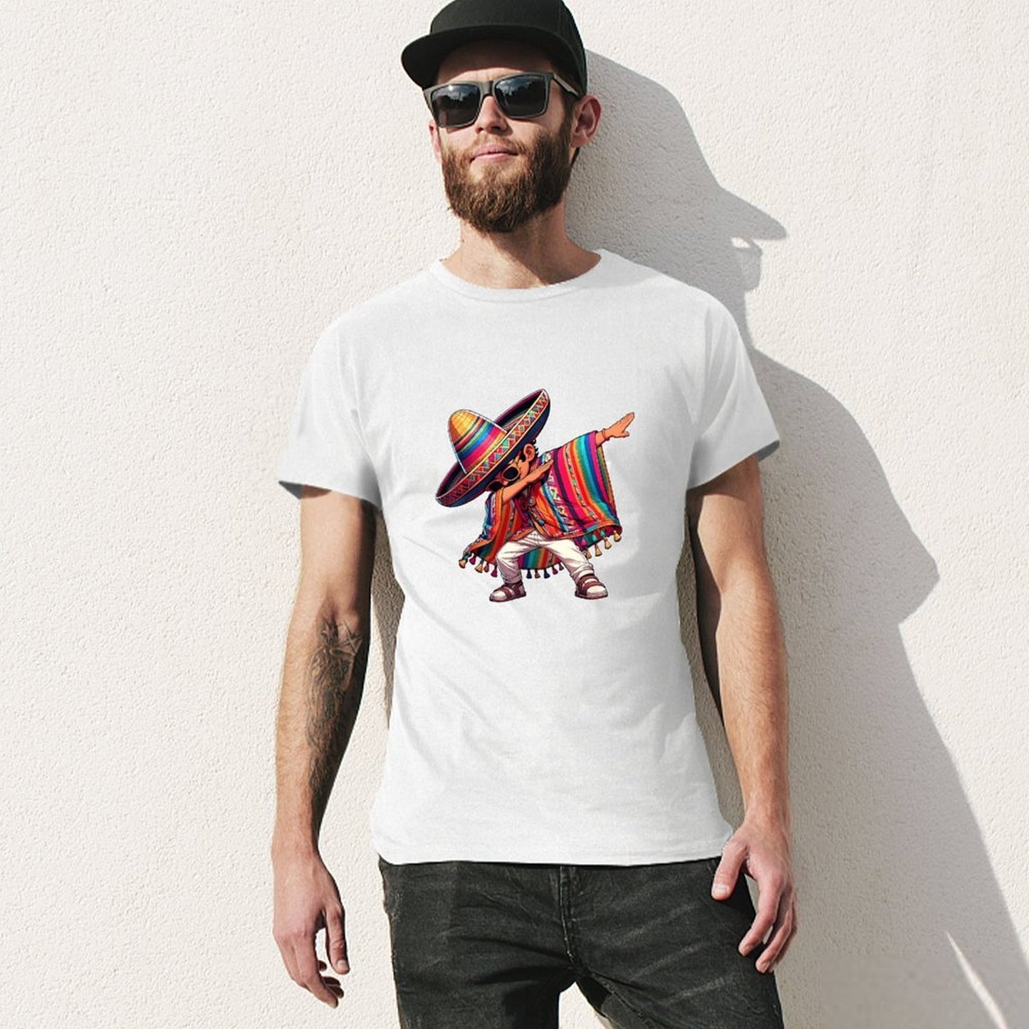 Inkmay Casual Cotton T-shirt Colorful Sombrero With Bright Stripes Unisex T-shirtSmoothWear EasyWear T-Shirt