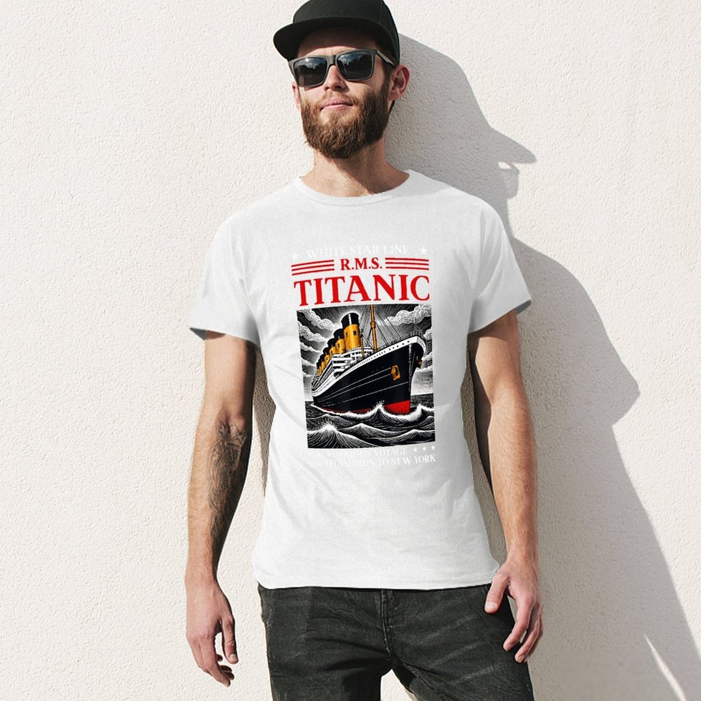 Inkmay Casual Cotton T-shirt Titanic Ocean Liner Art Print Unisex T-shirtRetro SimpleFit T-Shirt
