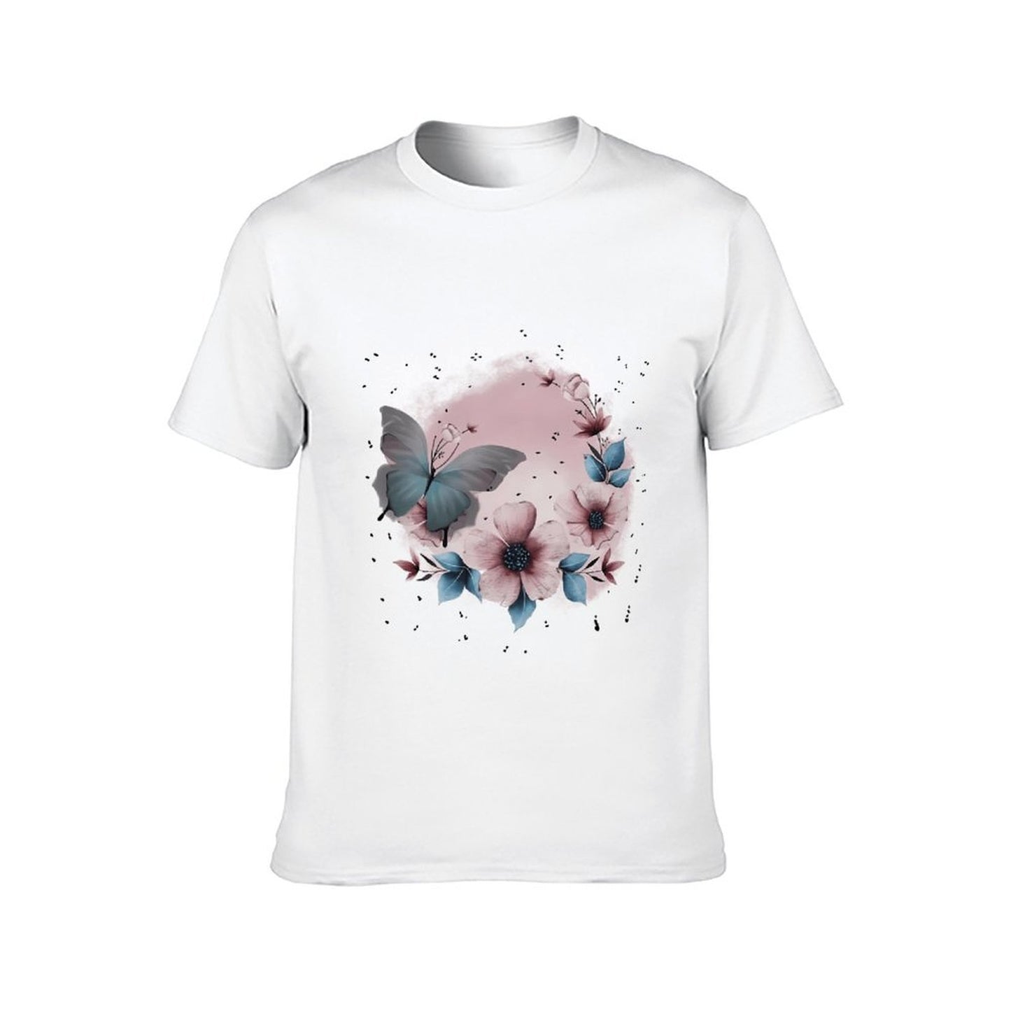 Inkmay Casual Cotton T-shirt Floral Butterfly Design With Soft Colors Unisex T-shirtCotton Printing T-Shirt