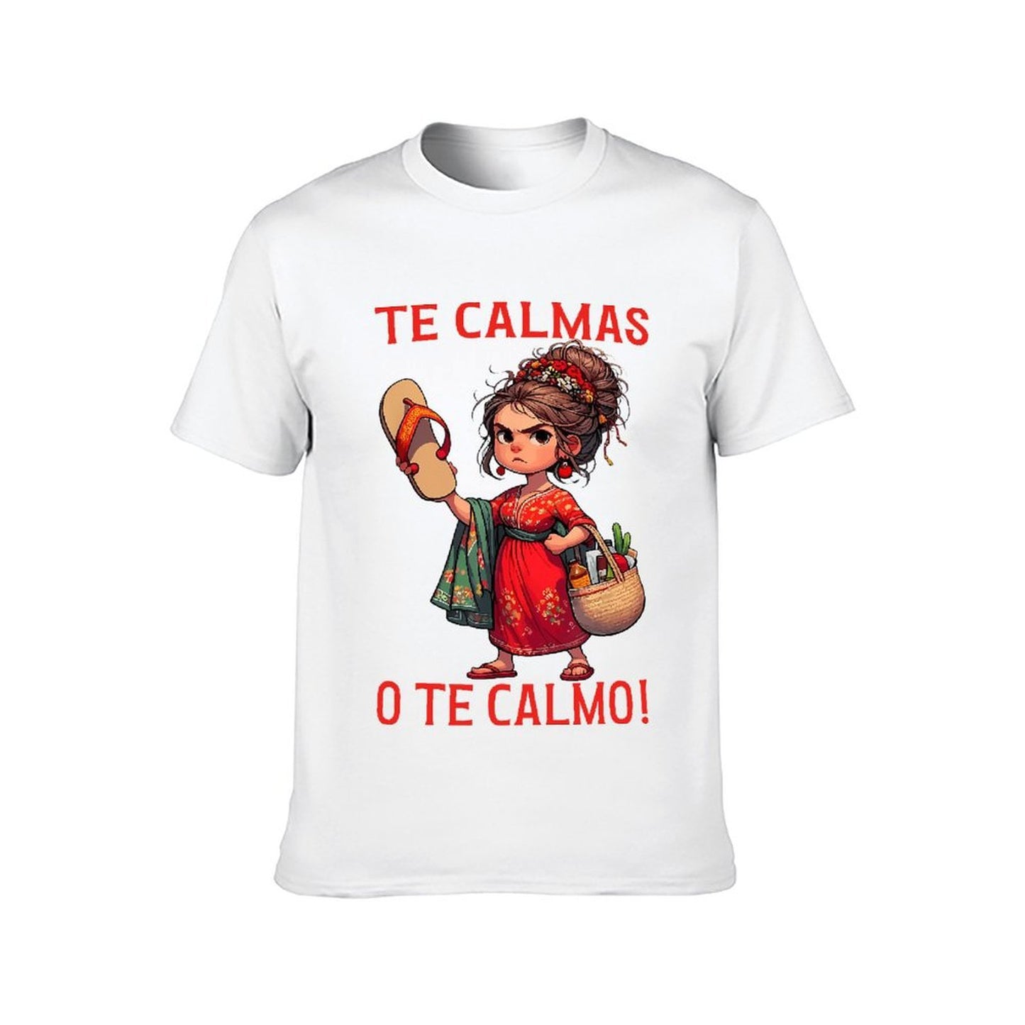 Inkmay Casual Cotton T-shirt Red Floral Dress With Green Scarf Unisex T-shirtMidweight EverydayTee T-Shirt