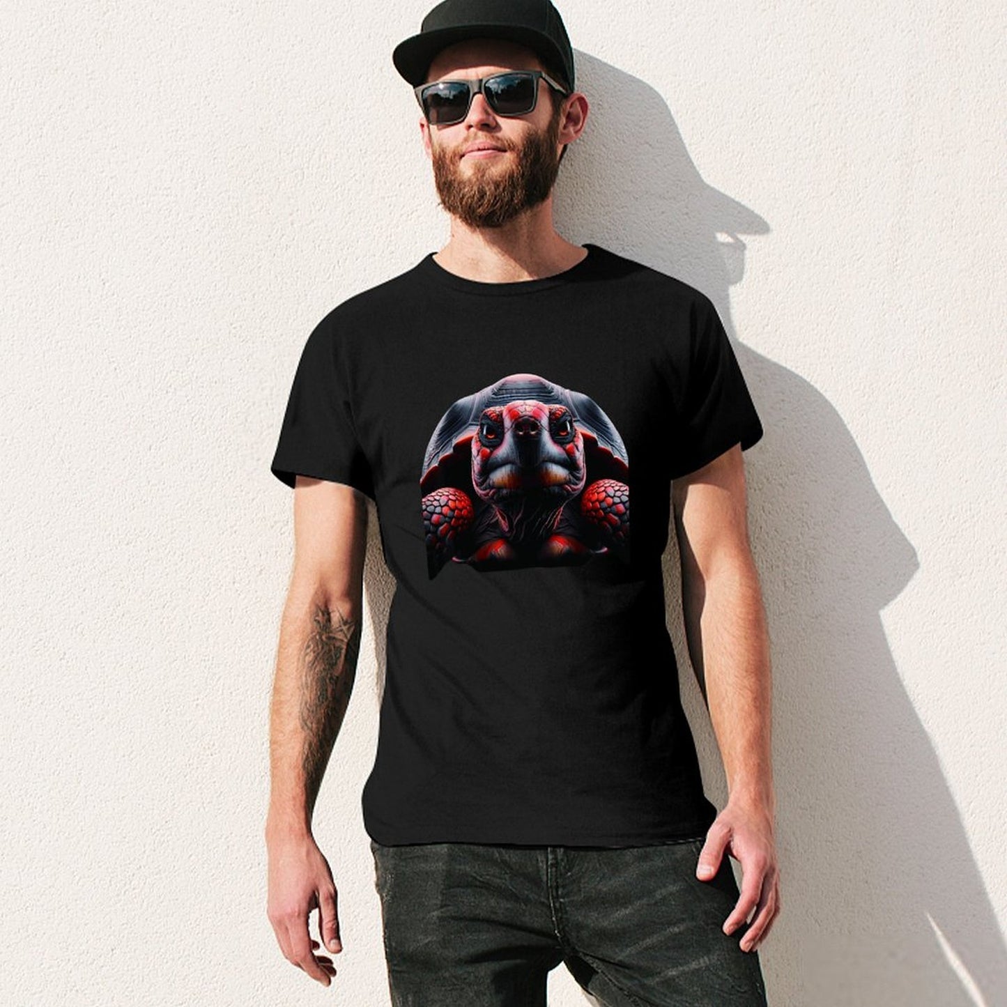 Inkmay Casual Cotton T-shirt Red And Black Turtle Pattern Art Unisex T-shirtCotton ActiveLine T-Shirt