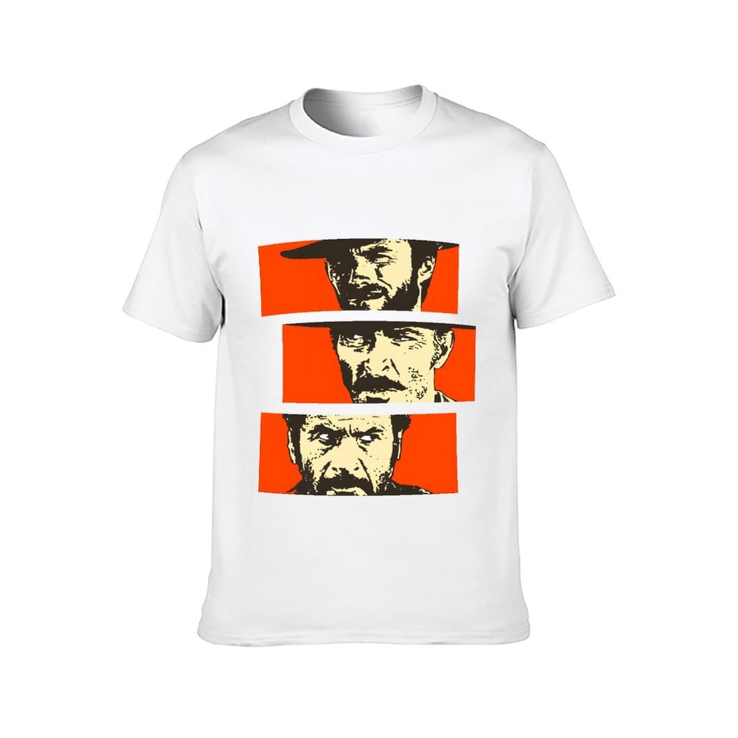 Inkmay Casual Cotton T-shirt Bold Orange Background With Face Prints Unisex T-shirtPocket Tee Relaxed T-Shirt