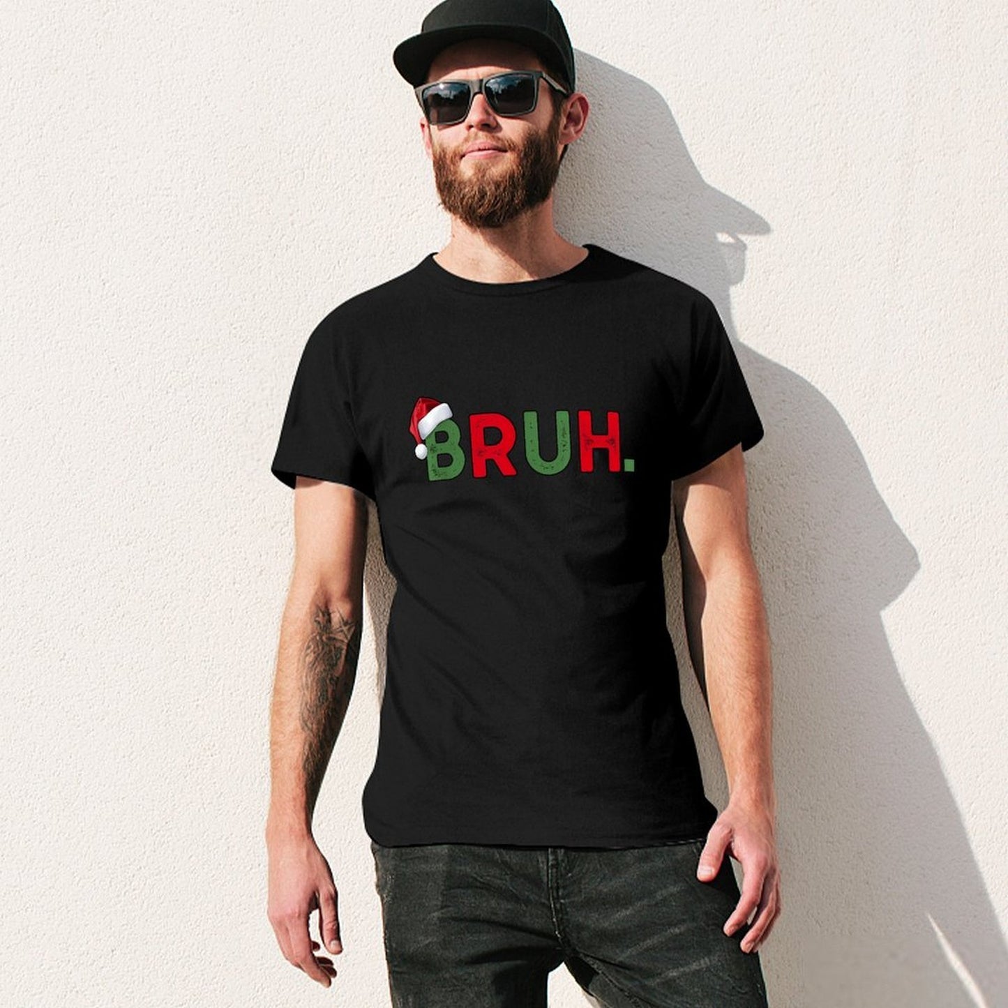 Inkmay Casual Cotton T-shirt Christmas Themed Bruh Text With Snowflakes Unisex T-shirtFade-Proof Refined T-Shirt
