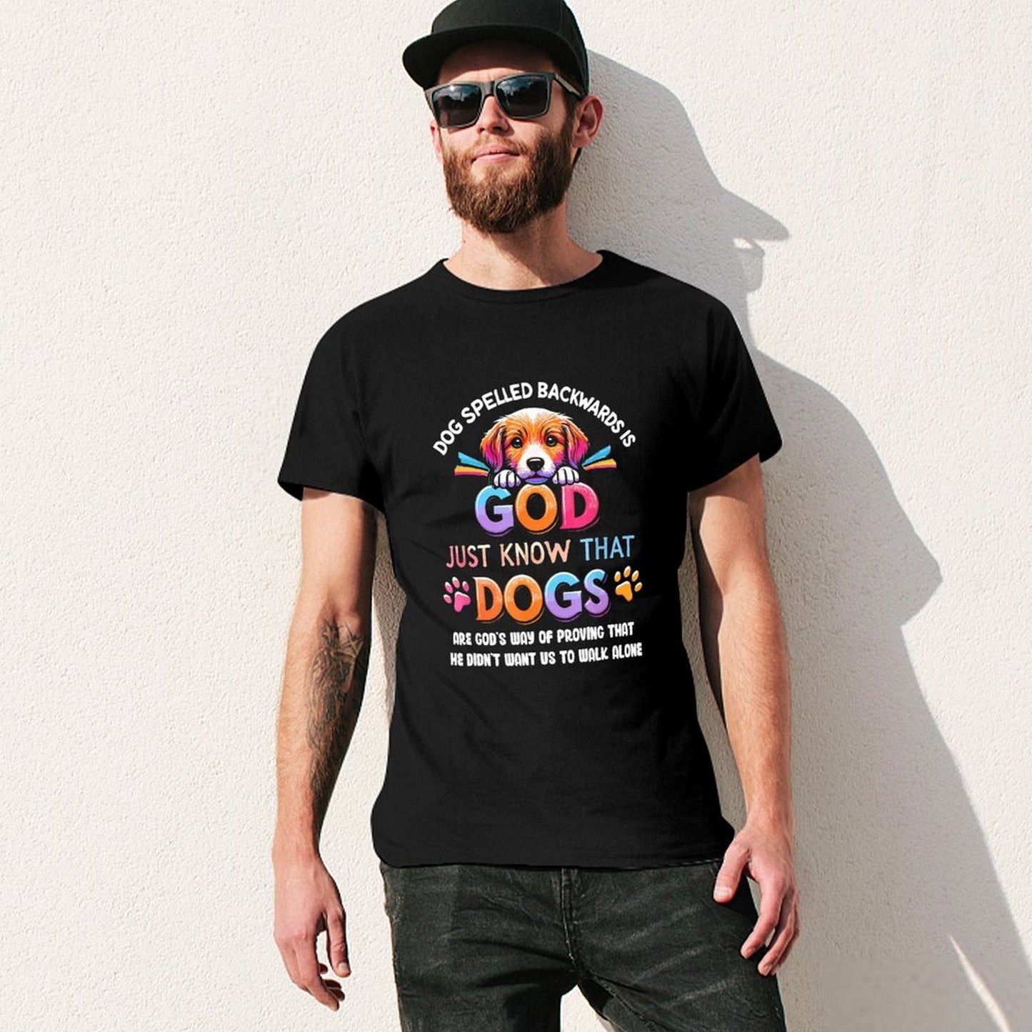 Inkmay Casual Cotton T-shirt God Just Know That Dogs Unisex T-shirtRetro Basic T-Shirt