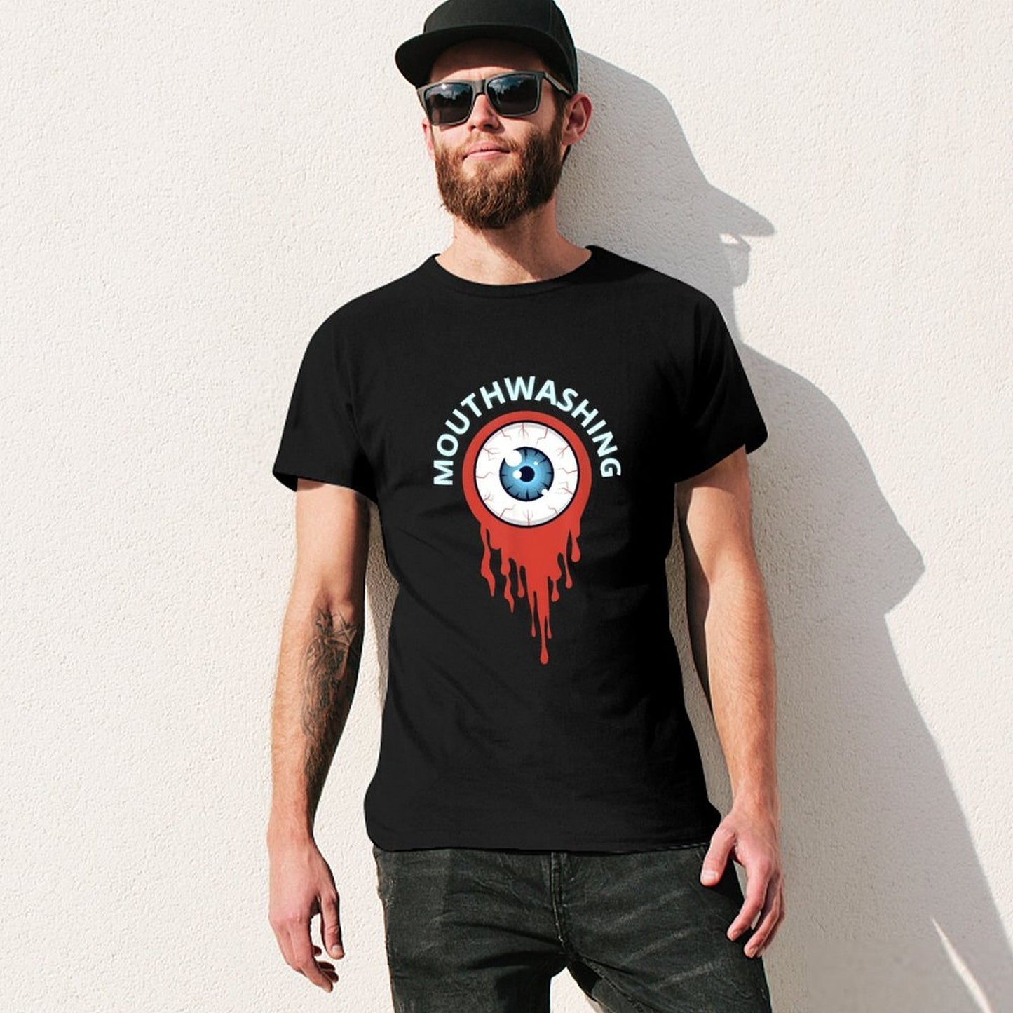 Inkmay Casual Cotton T-shirt Mouthwashing Eye With Red Tears Unisex T-shirtClassicFit Design-Your-Own T-Shirt