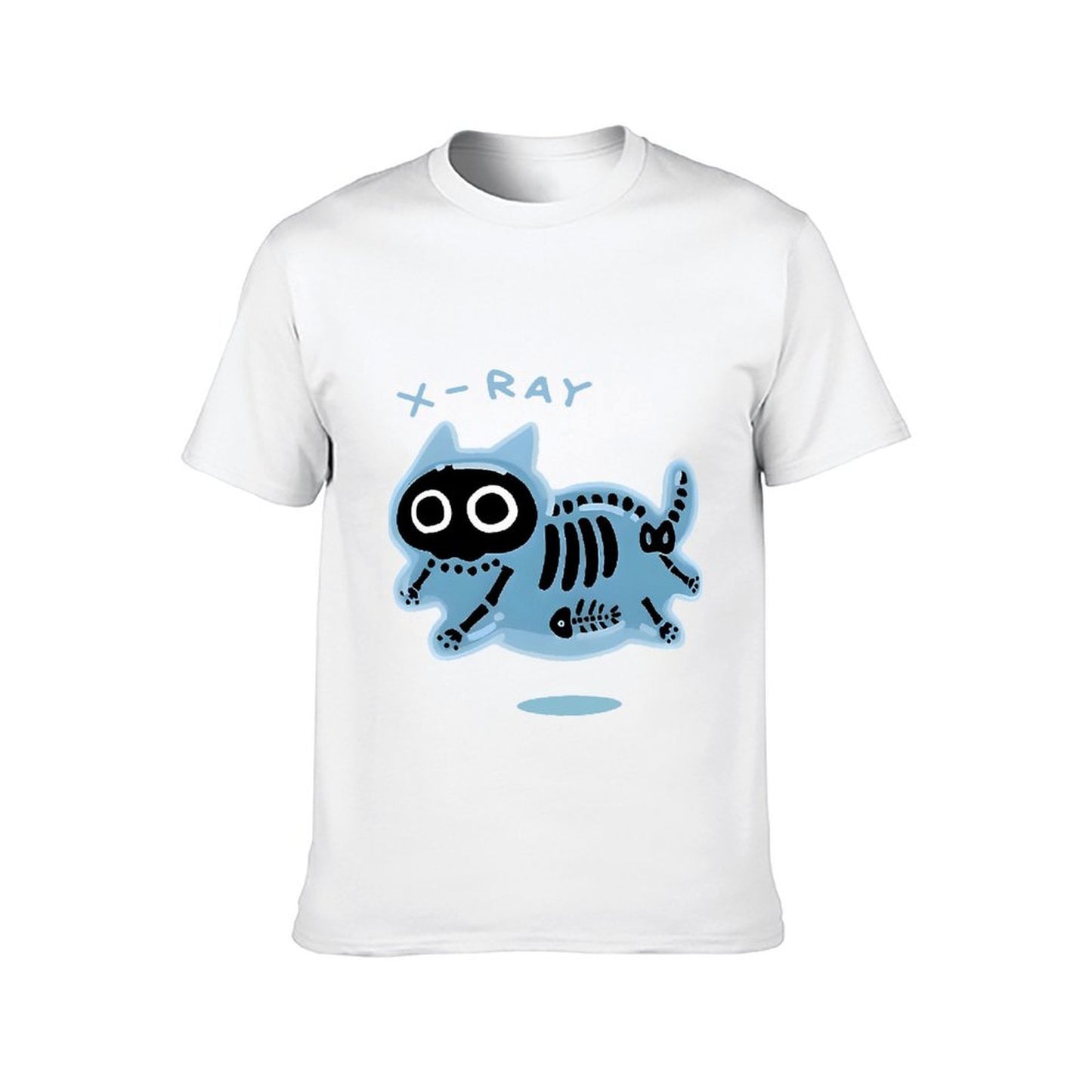 Inkmay Casual Cotton T-shirt Blue Cat Skeleton Print Design Art Unisex T-shirtSmooth Design-Your-Own T-Shirt