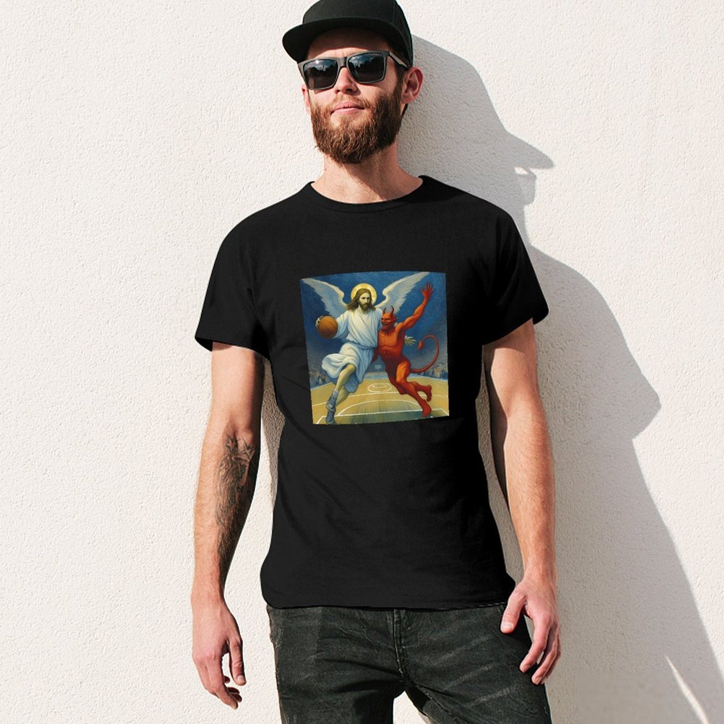 Inkmay Casual Cotton T-shirt Basketball Jesus Versus Devil On Court Unisex T-shirtEssential Regular T-Shirt