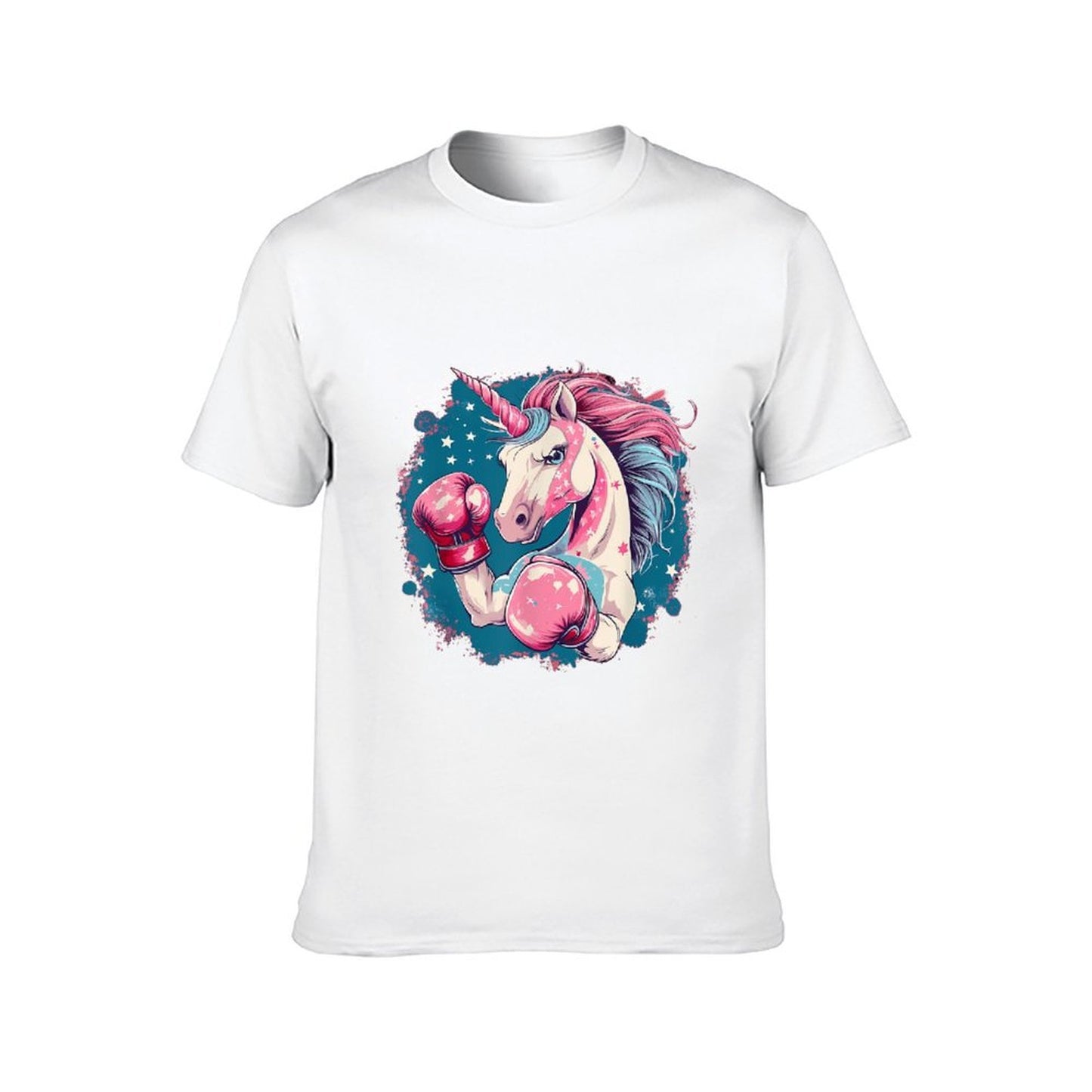 inkmay-casual-cotton-t-shirt-boxing-unicorn-with-pink-mane-unisex-t-shirt