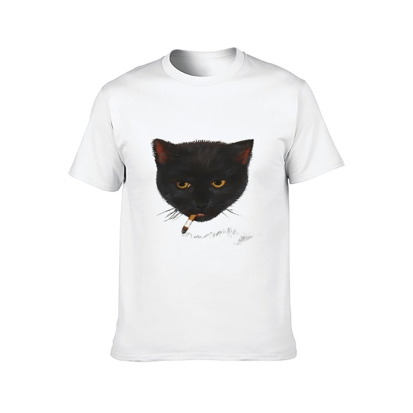 Inkmay Casual Cotton T-shirt Black Cat Smoking Cigarette Art Print Unisex T-shirtRetro Daily T-Shirt