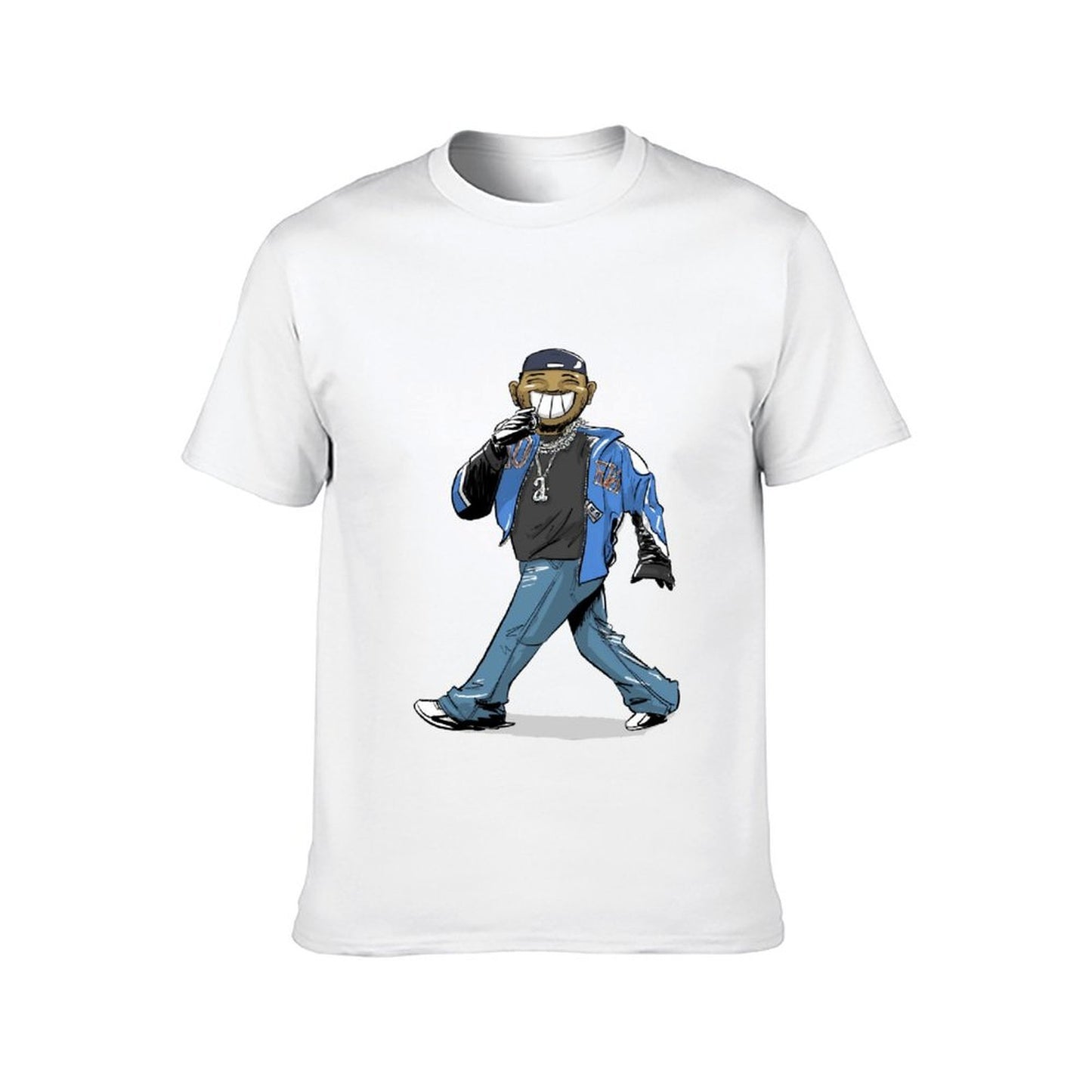 Inkmay Casual Cotton T-shirt Cartoon Character Wearing Blue Jacket And Unisex T-shirtStudio Tear-Resistant T-Shirt