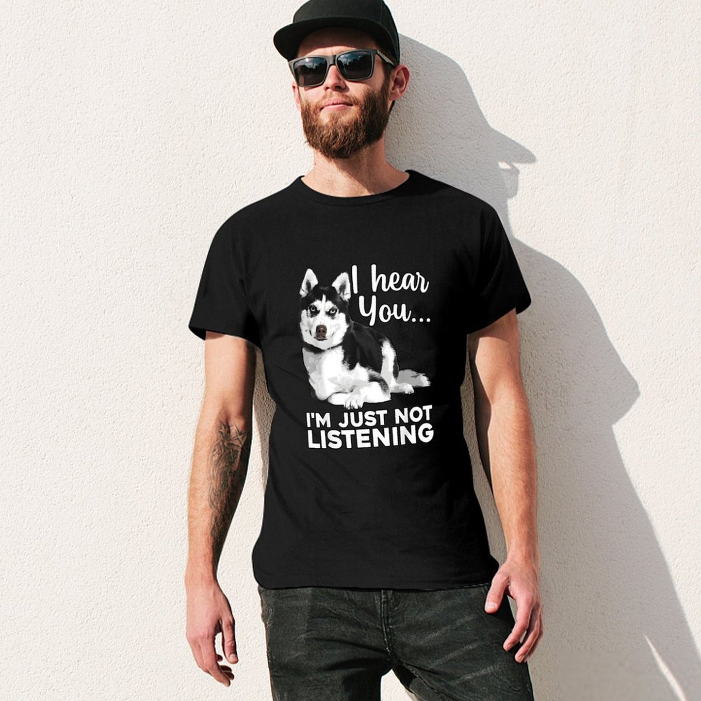 Inkmay Casual Cotton T-shirt Husky Dog With Text Overlay Unisex T-shirtSeamless Sharp T-Shirt