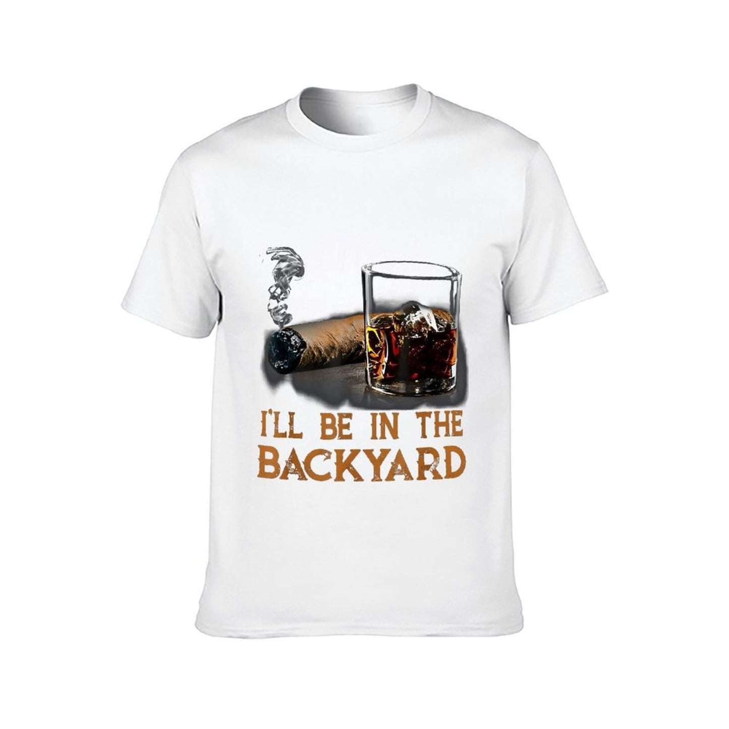 Inkmay Casual Cotton T-shirt Cigar And Whiskey Glass Displayed Unisex T-shirtDouble-Stitched Colorfast T-Shirt