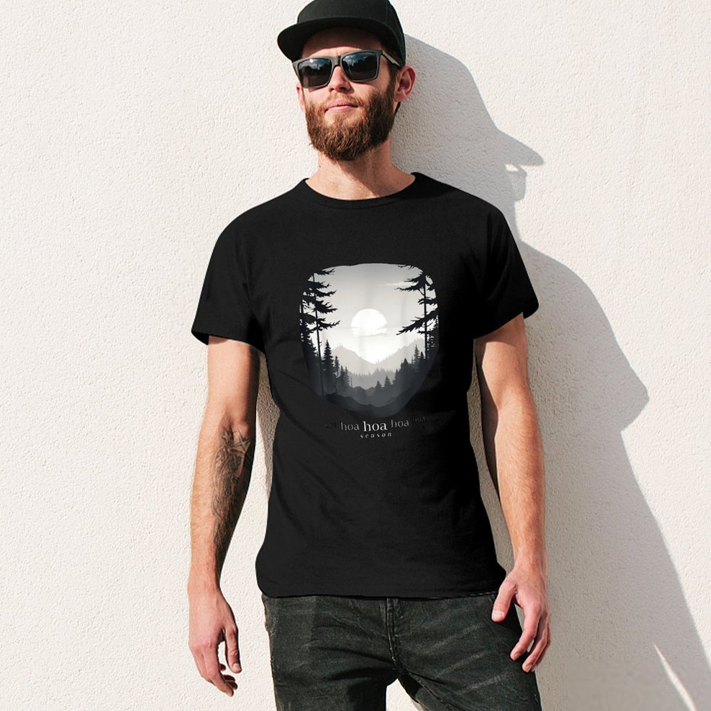Inkmay Casual Cotton T-shirt Forest Landscape With Sun And Trees Unisex T-shirtWeekend Simple T-Shirt