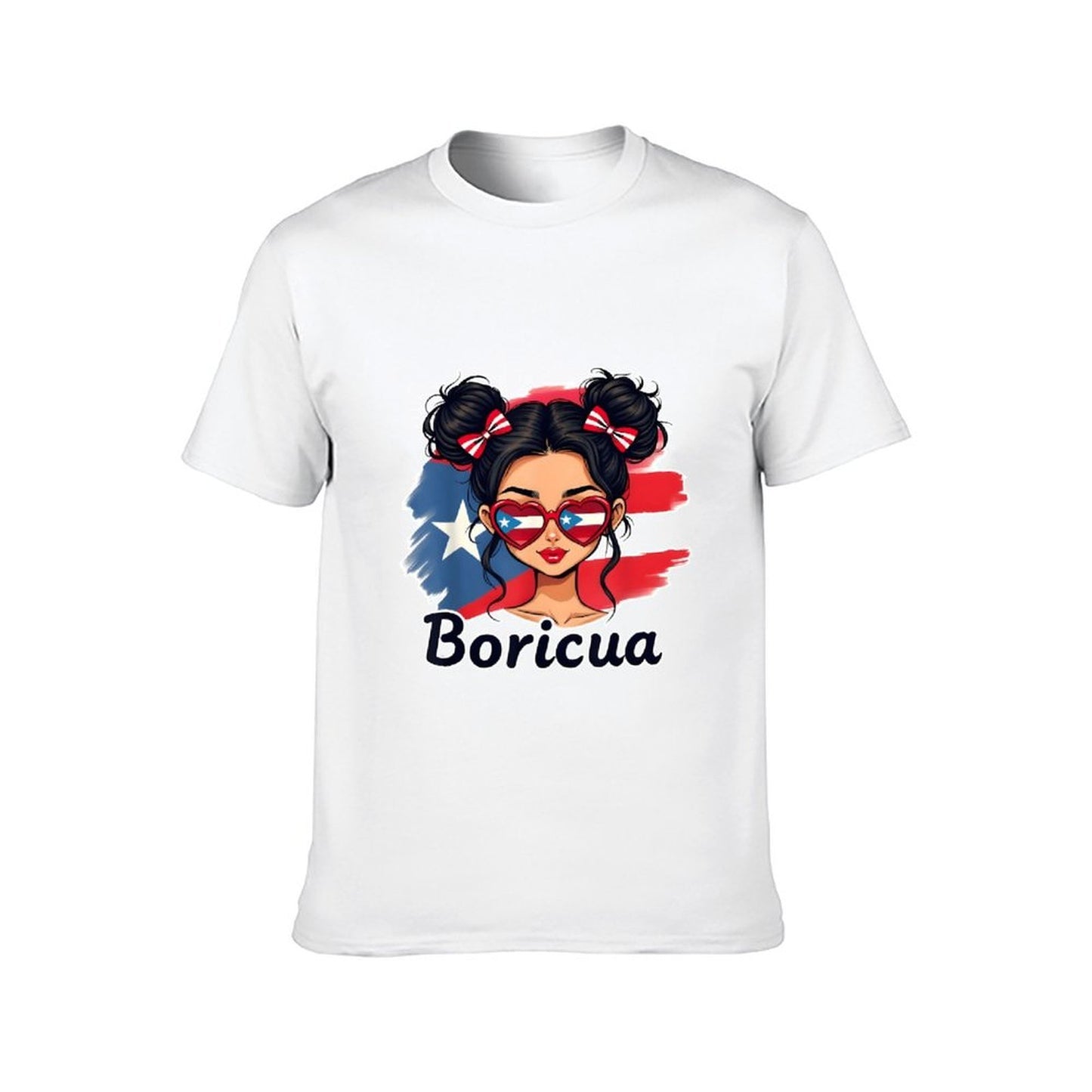 Inkmay Casual Cotton T-shirt Puerto Rican Flag Heart Glasses Boricua Unisex T-shirtSharp Pure T-Shirt