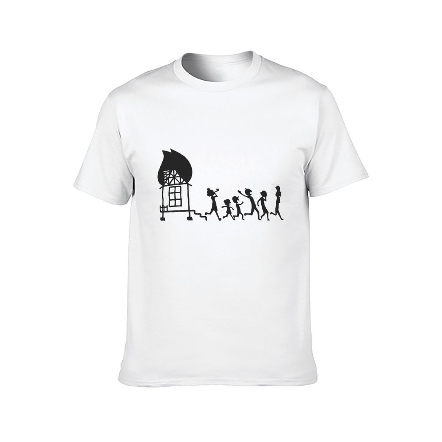 Inkmay Casual Cotton T-shirt Fire House Silhouette Running People Pattern Unisex T-shirtPocket Tee EasyWear T-Shirt