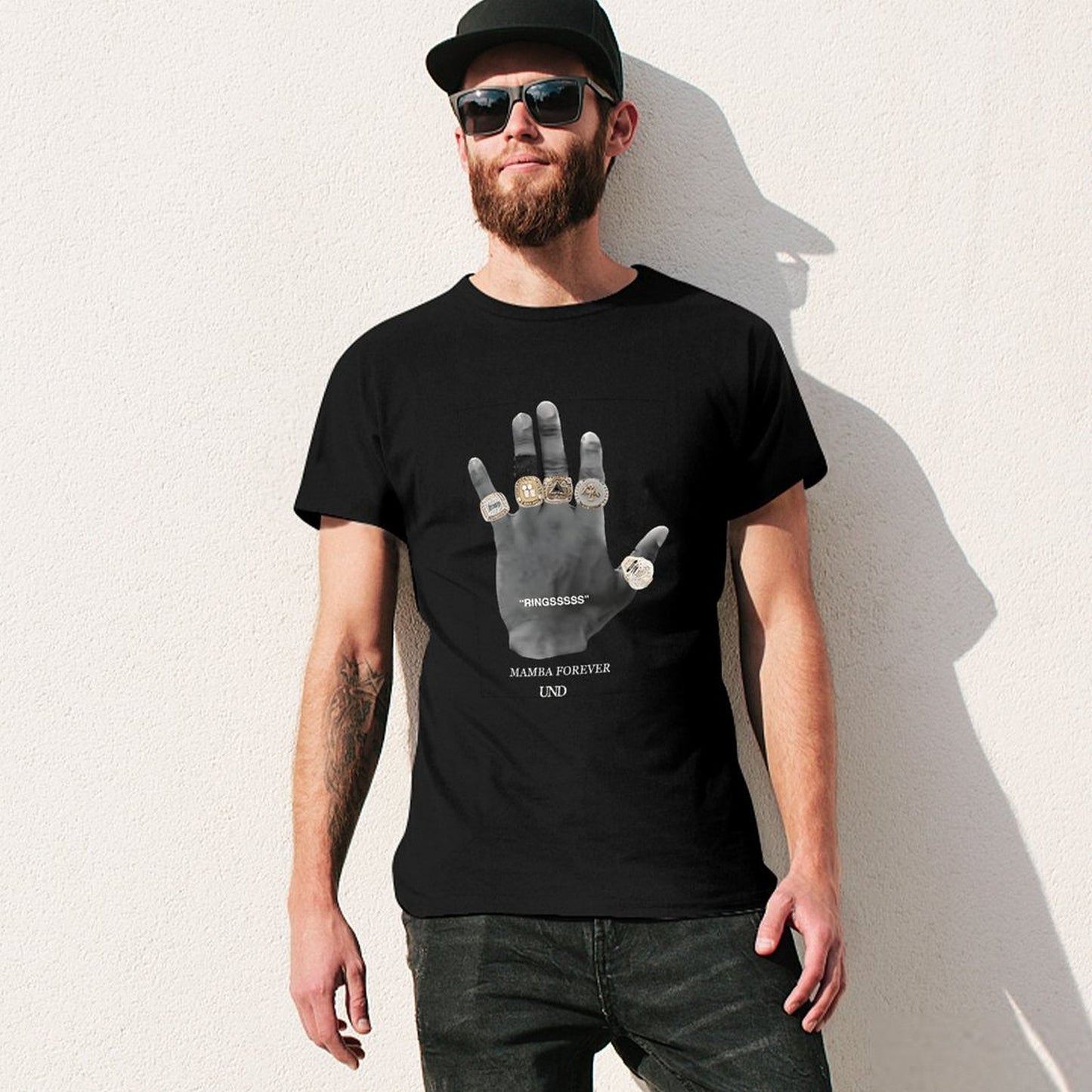 Inkmay Casual Cotton T-shirt Hand Holding Rings Mamba Forever Und Unisex T-shirtPlain Fade-Resistant T-Shirt