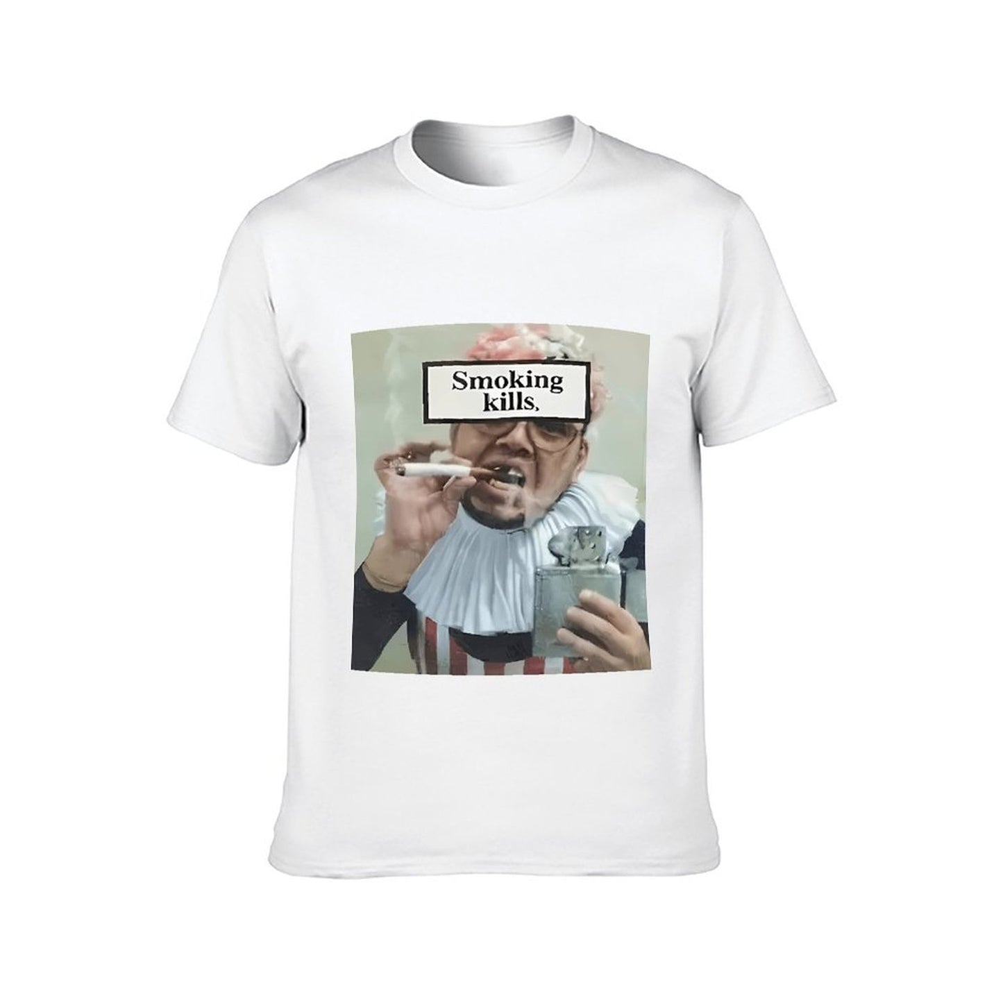 Inkmay Casual Cotton T-shirt Man Smoking Cigarette With Warning Label Unisex T-shirtNatural Tear-Resistant T-Shirt