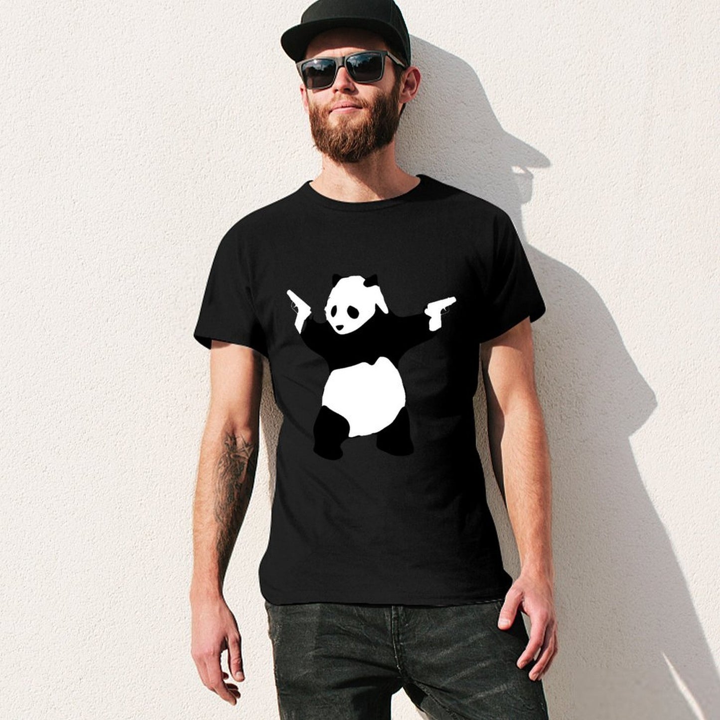 Inkmay Casual Cotton T-shirt Panda Design On Black Background Unisex T-shirtClassic EverydayTee T-Shirt
