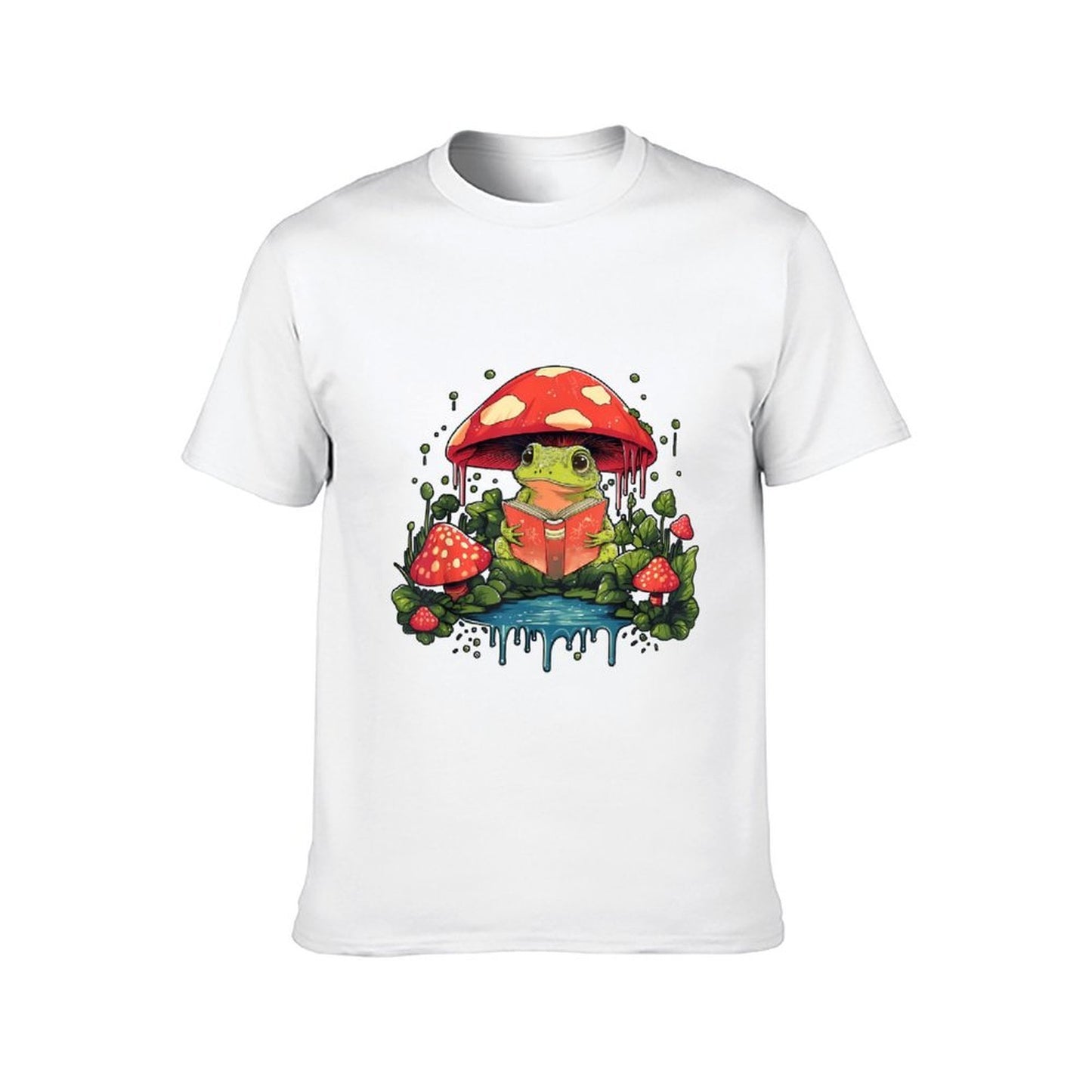 Inkmay Casual Cotton T-shirt Frog Reading Under Mushroom In Forest Unisex T-shirtMinimalist Edition T-Shirt