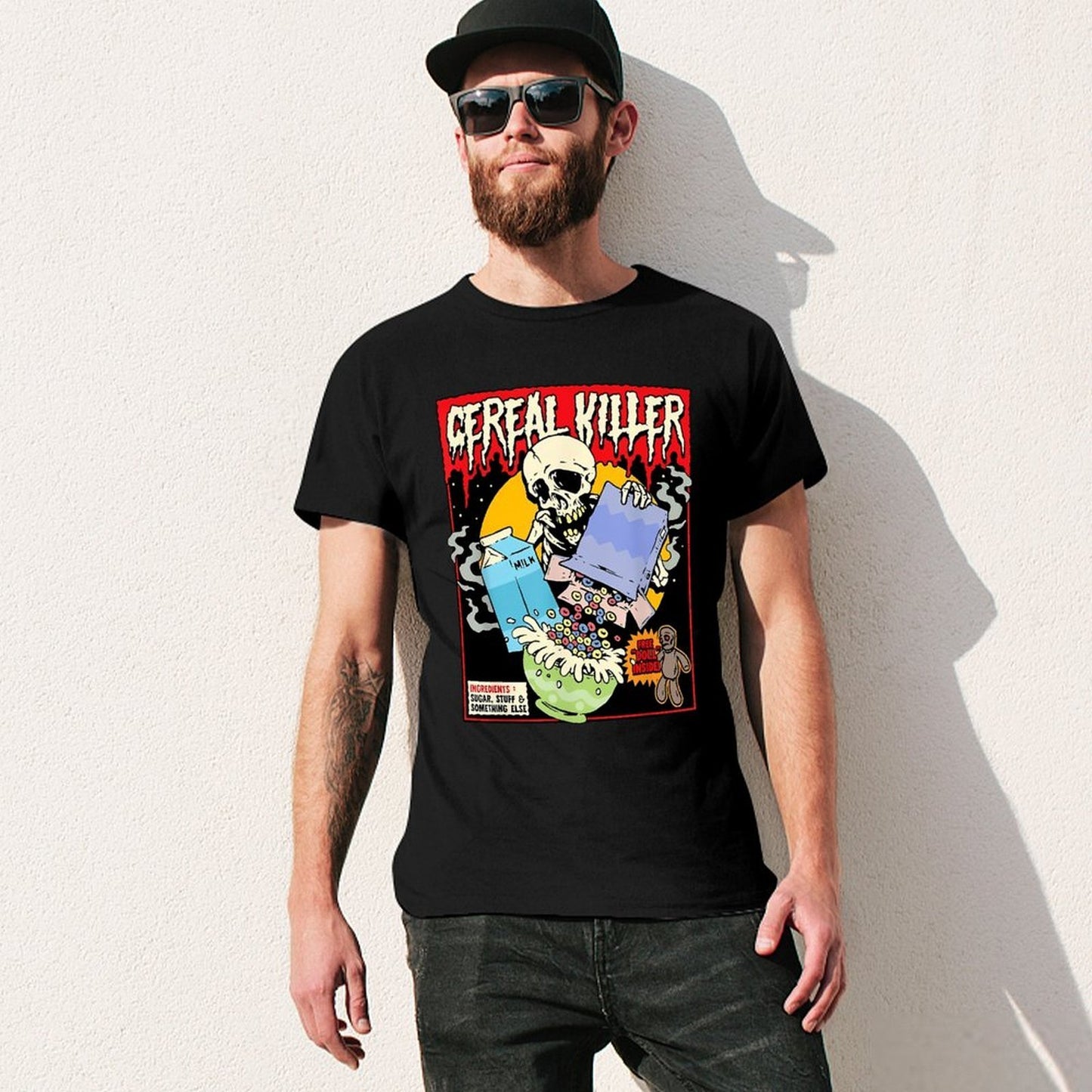 Inkmay Casual Cotton T-shirt Cereal Killer With Skull And Milk Unisex T-shirtPromotional Relaxed T-Shirt