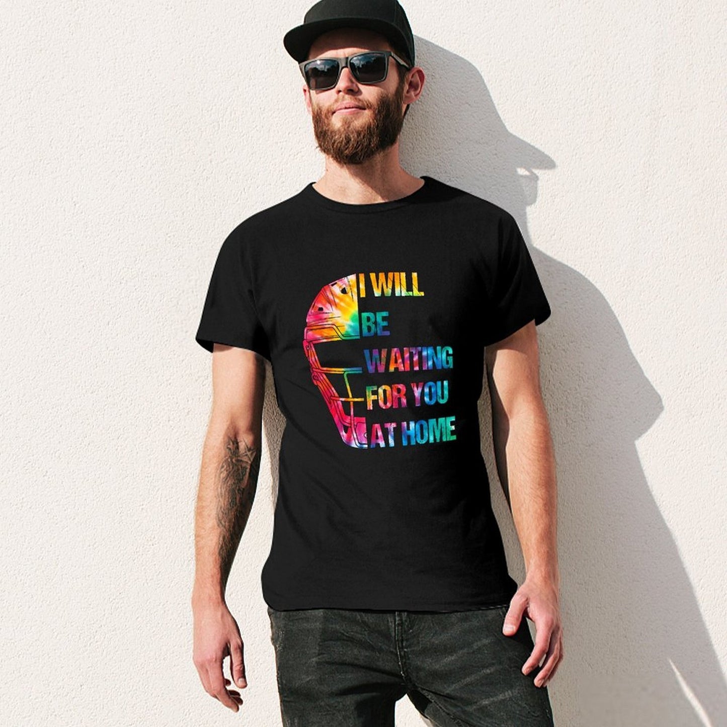 Inkmay Casual Cotton T-shirt Colorful Helmet With Text Overlay Design Unisex T-shirtActiveStyle Midweight T-Shirt