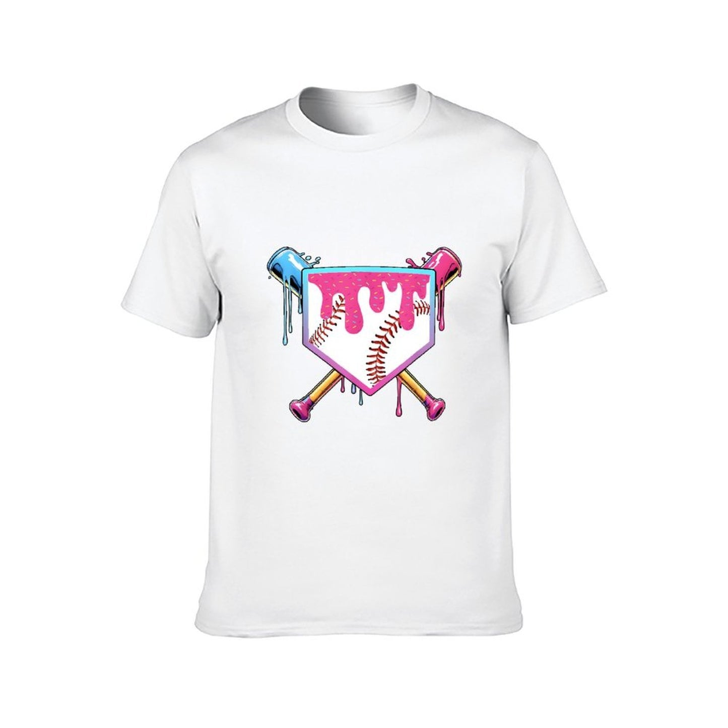 Inkmay Casual Cotton T-shirt Baseball Design With Colorful Paint Drips Unisex T-shirtSeries Printing T-Shirt