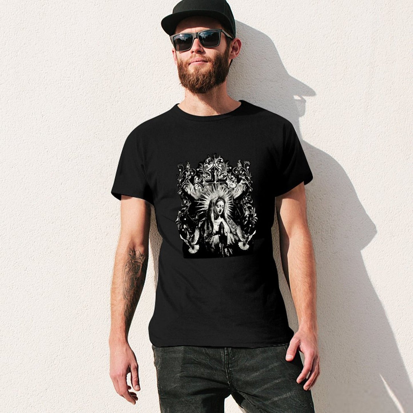 Inkmay Casual Cotton T-shirt Virgin Mary With Radiant Halo Wings Unisex T-shirtOversized Premium Finish T-Shirt