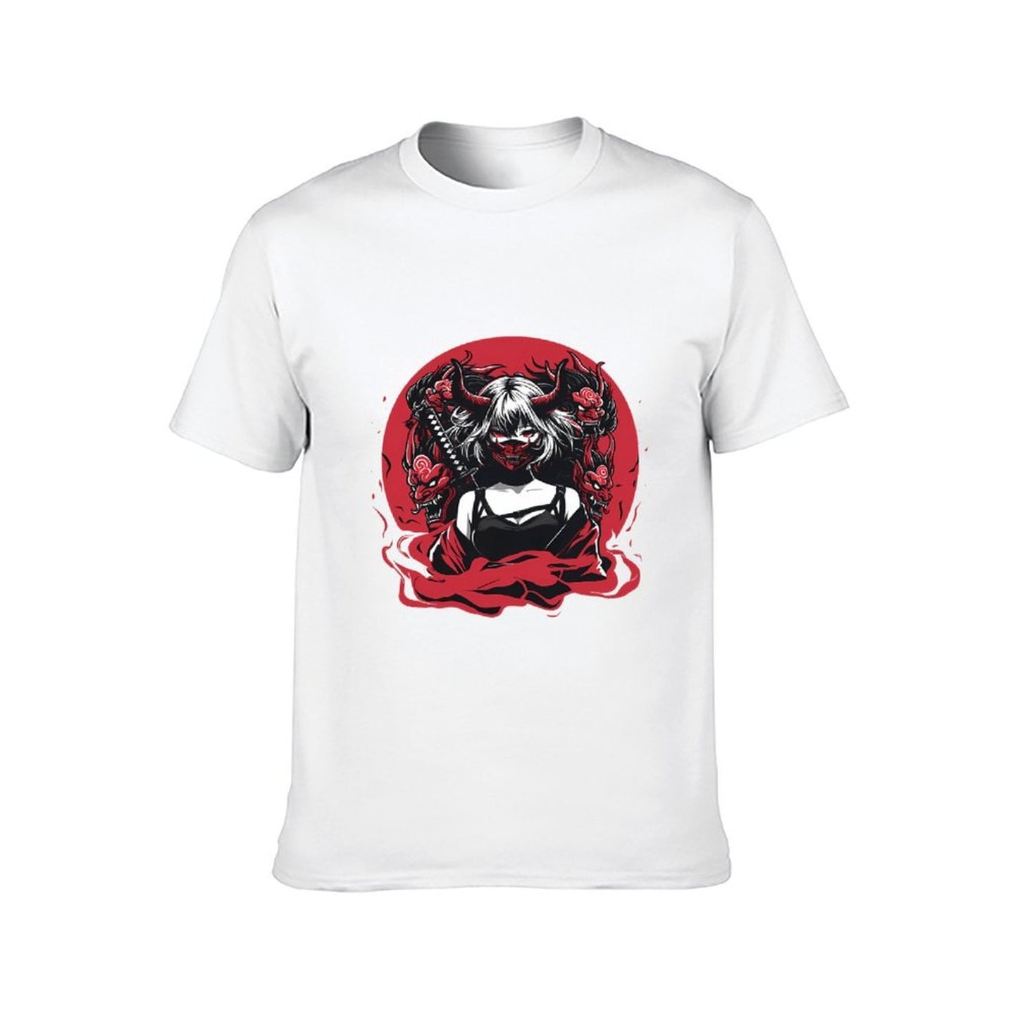 Inkmay Casual Cotton T-shirt Demon Woman With Red Dragons Unisex T-shirtSmooth Classic T-Shirt