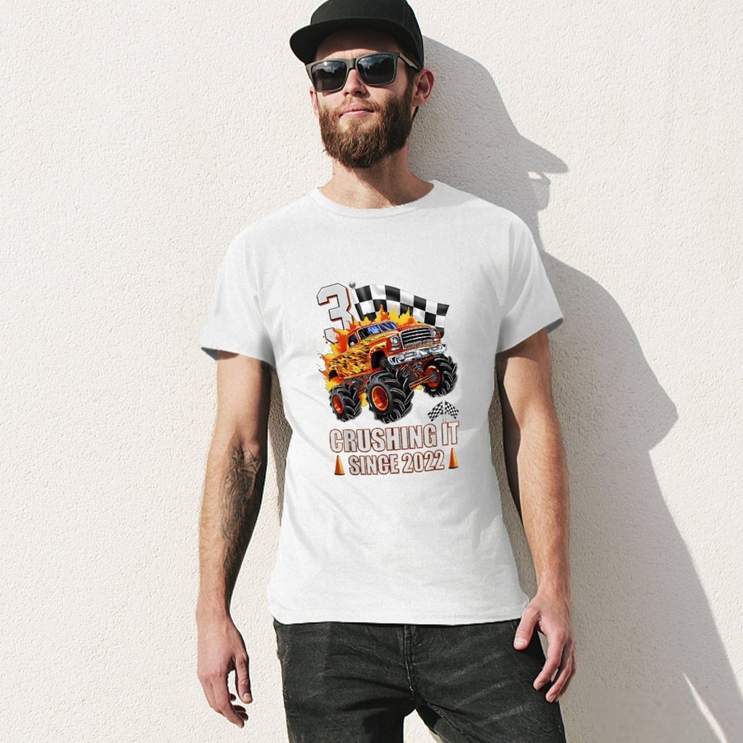 Inkmay Casual Cotton T-shirt Monster Truck With Fire Flames Unisex T-shirtNeutral SoftLine T-Shirt