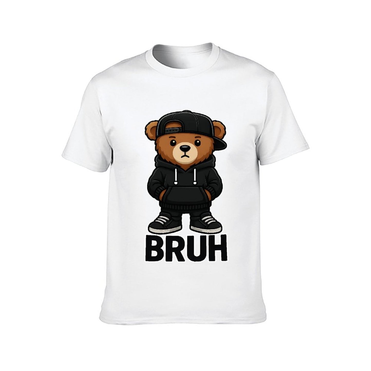Inkmay Casual Cotton T-shirt Bruh Bear Wearing Black Streetwear Unisex T-shirtBatch-Printed ClassicLine T-Shirt