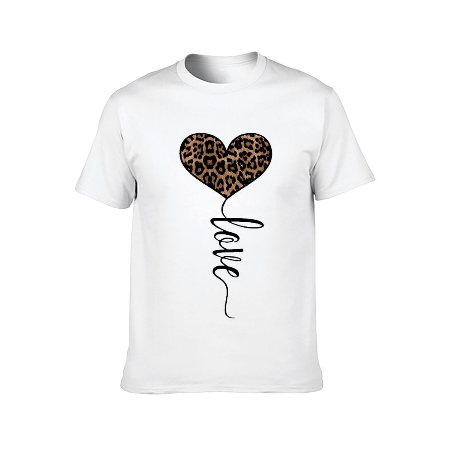 Inkmay Casual Cotton T-shirt Heart Shaped Leopard Print Love Design Unisex T-shirtSoft Double-Stitched T-Shirt
