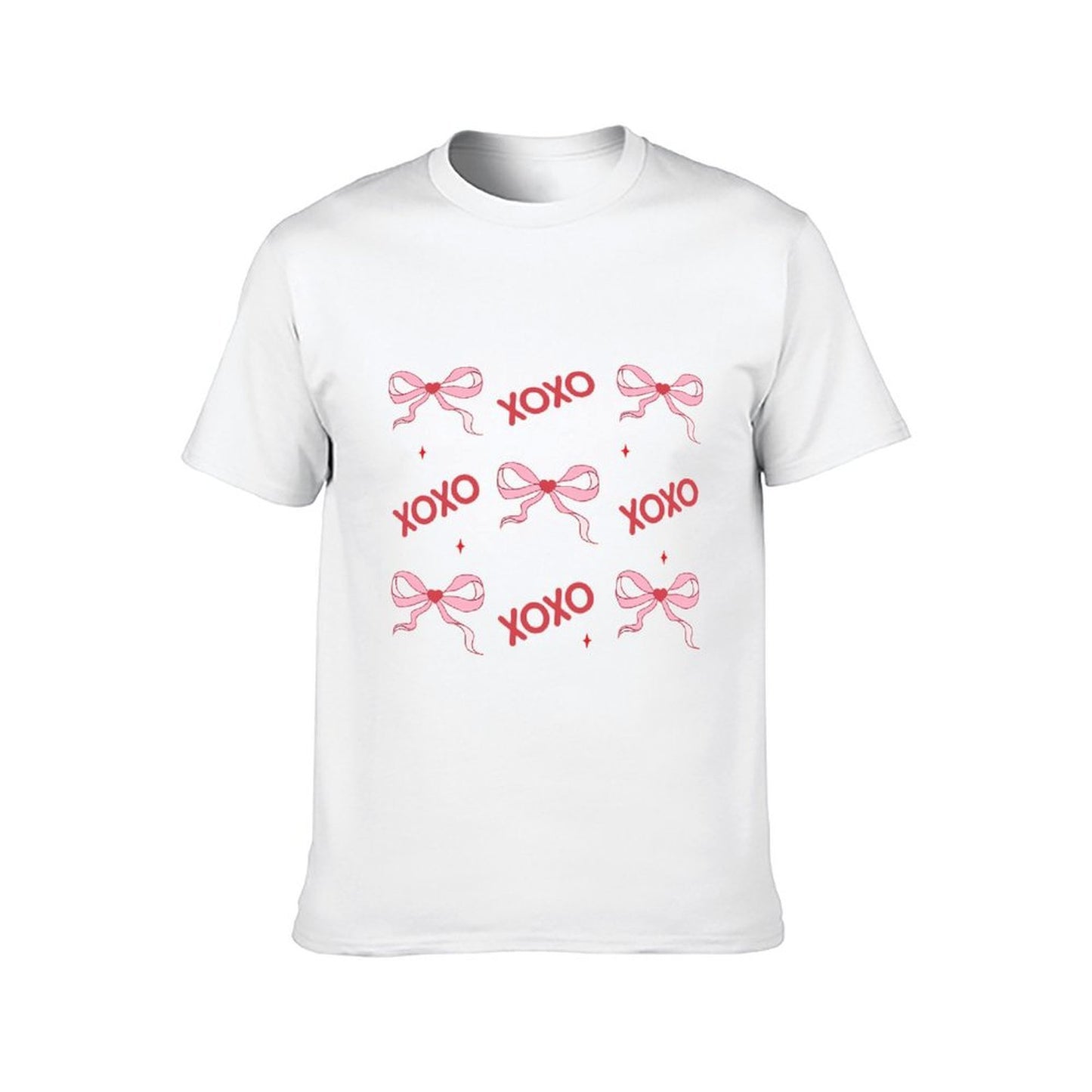 Inkmay Casual Cotton T-shirt Red Background With Pink Bows Hearts Unisex T-shirtMen¡¯s / Women¡¯s / Youth EverydayComfort T-Shirt