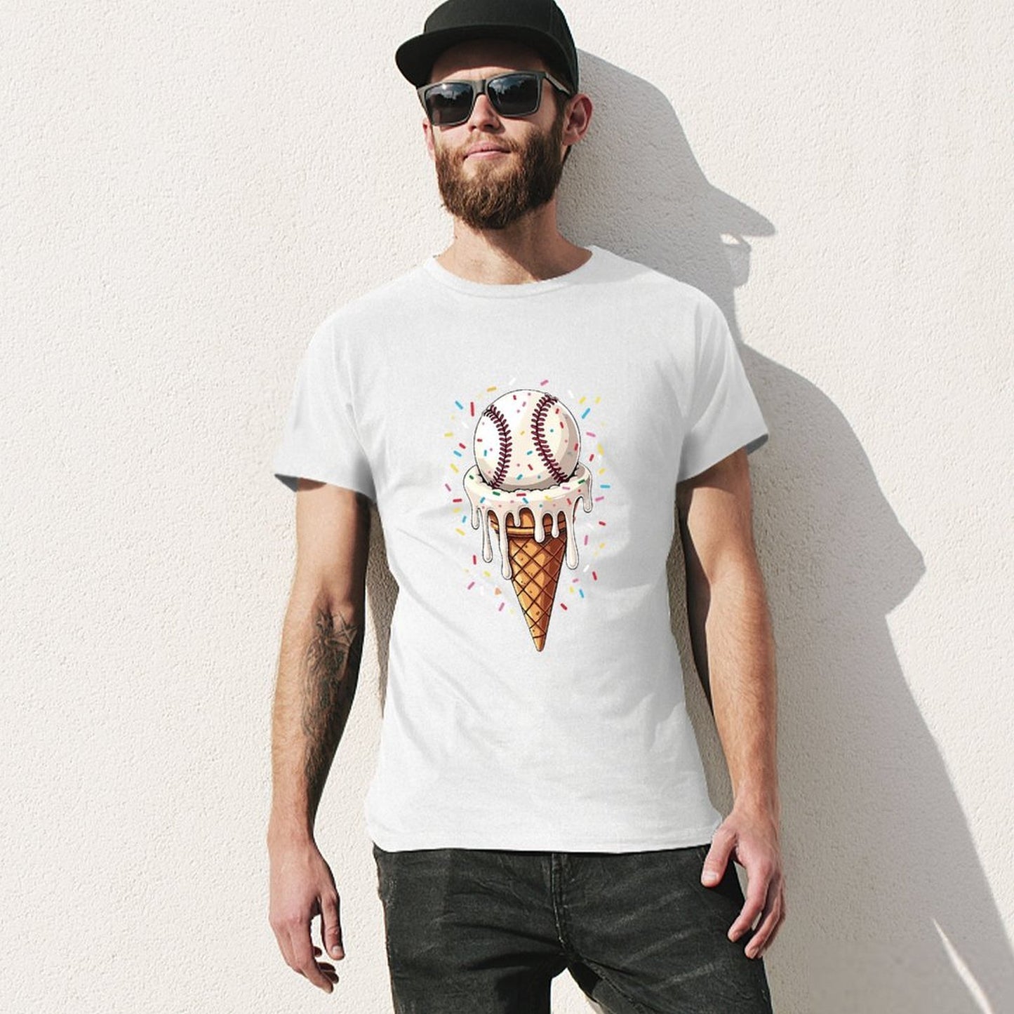 Inkmay Casual Cotton T-shirt Ice Cream Cone With Baseball Design Unisex T-shirtTimelessComfort TrueStyle T-Shirt